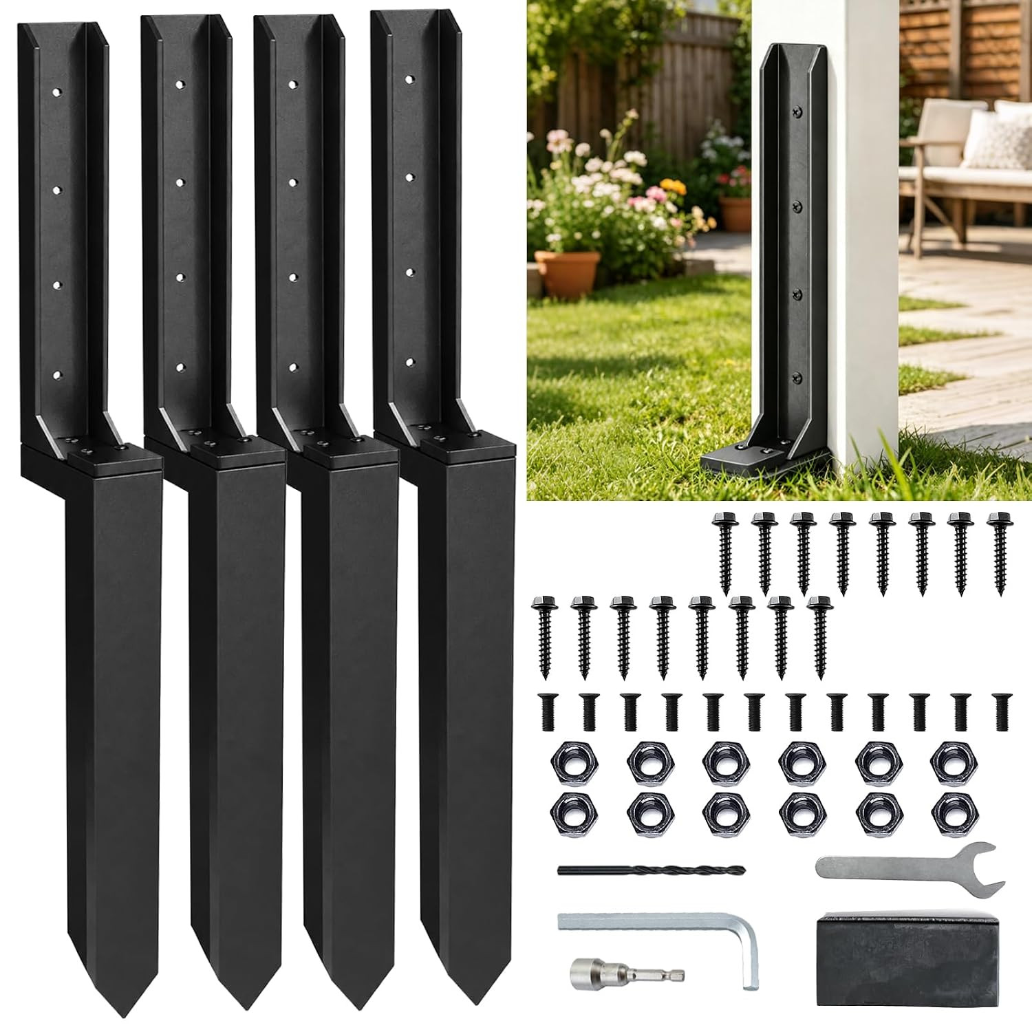Fence Post Repair Kit, Heavy Duty 4X4/6X6 Fence Post Anchor Ground Stakes for Le