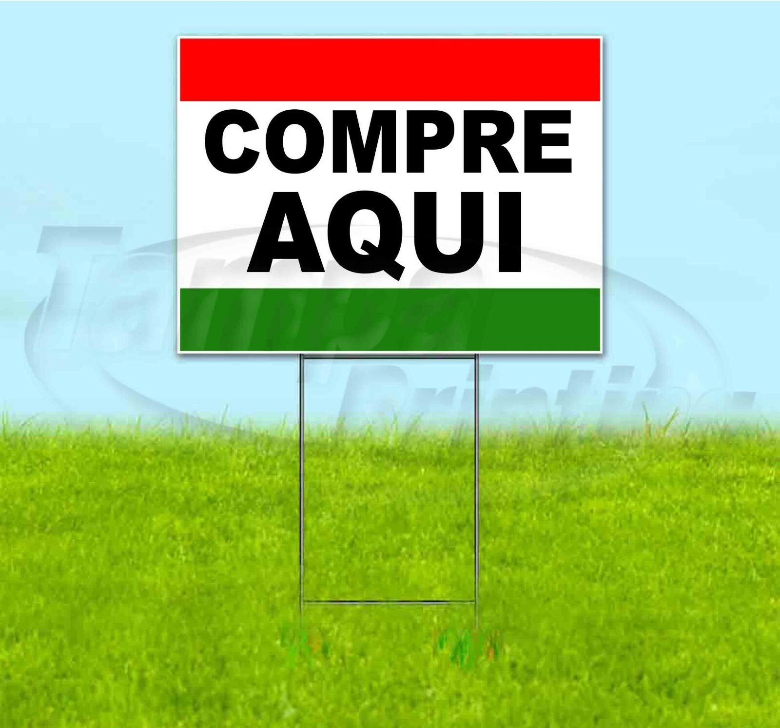 COMPRE AQUI 18×24 Yard Sign WITH STAKE Corrugated Bandit USA BUSINESS SPANISH