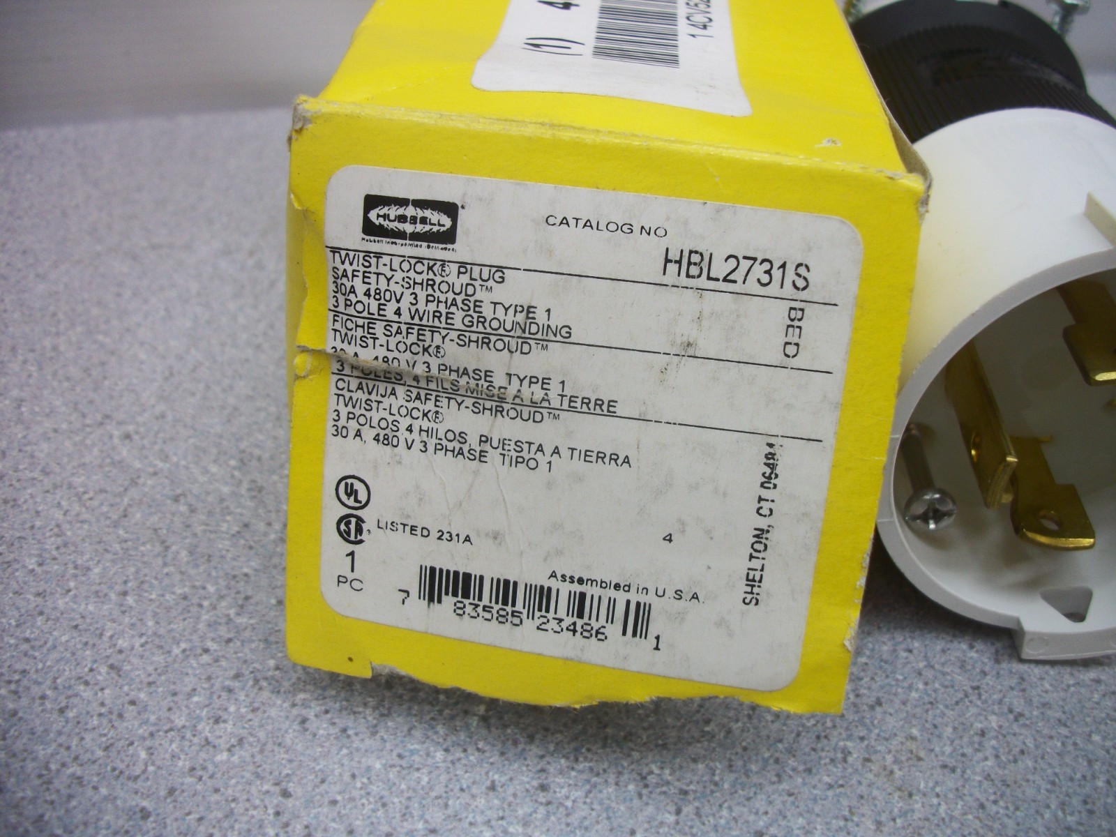 HUBBELL SAFETY SHROUD TWIST-LOCK PLUG HBL2731S 30AMP 480VOLT 3PH 3P 4W+G NIB