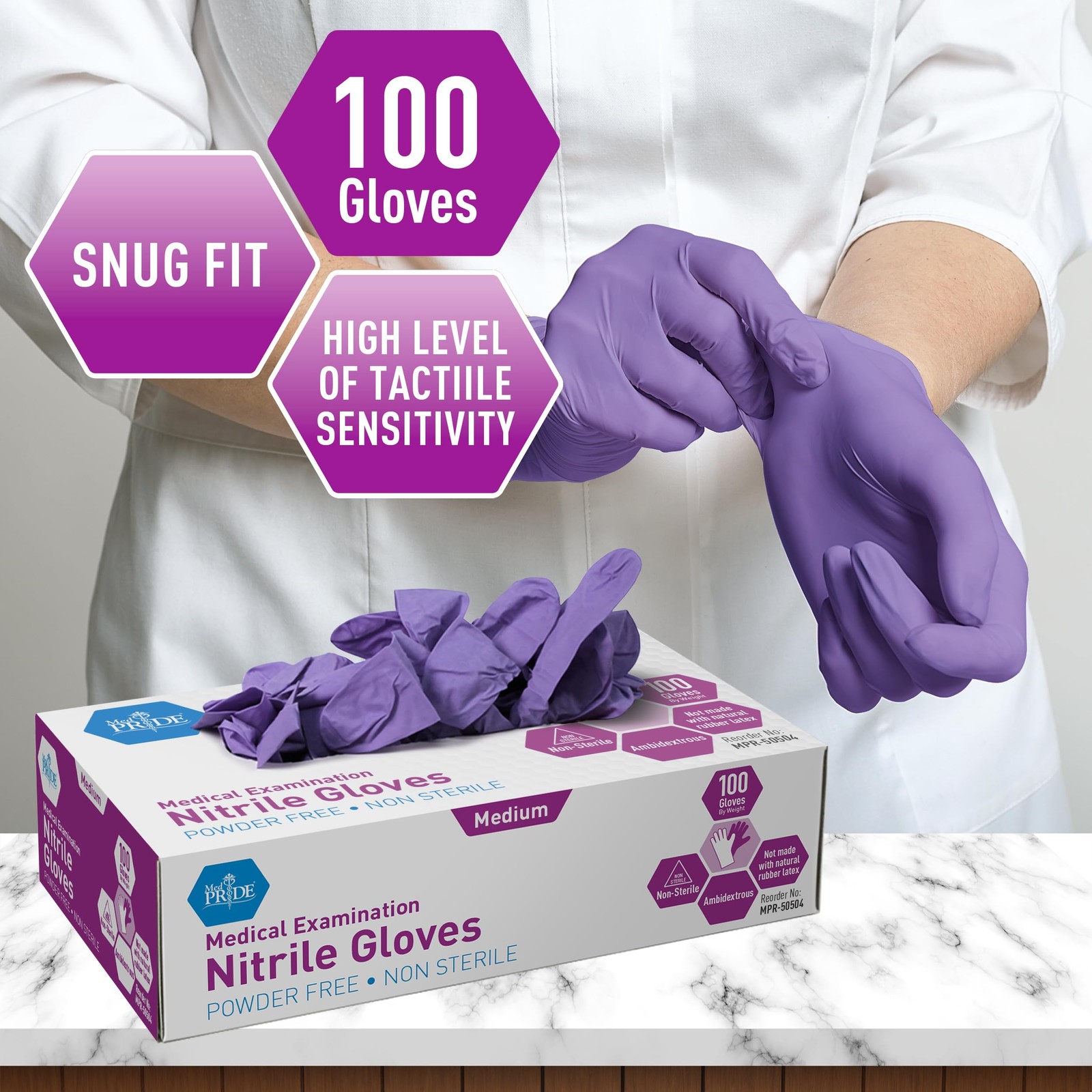 Med Pride Medpride Powder-Free Nitrile Exam Gloves Iris Blue Medium Box/100