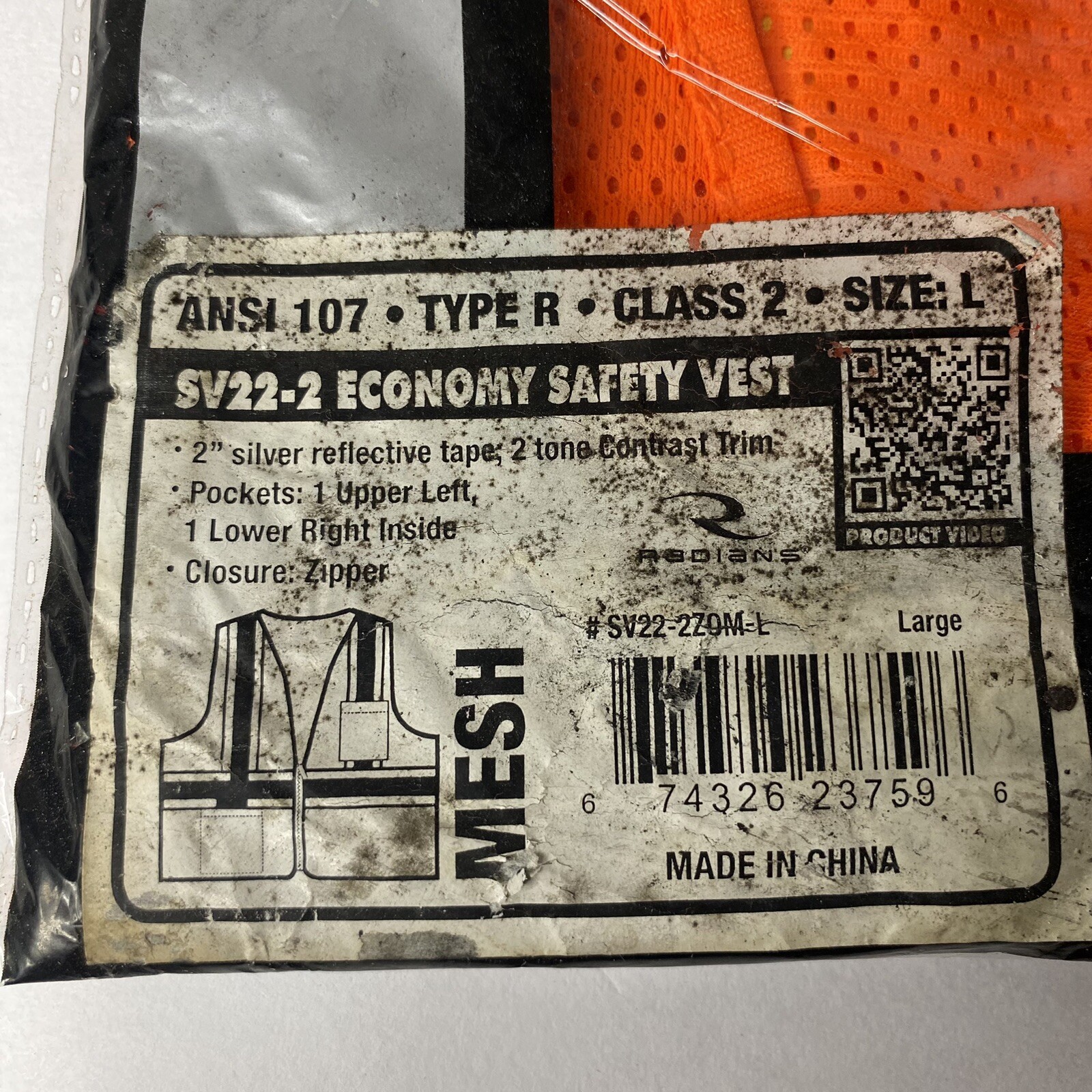 Radians Radwear Hi-Visibility Safety Vest SV22-2 Orange Class 2 Size LARGE