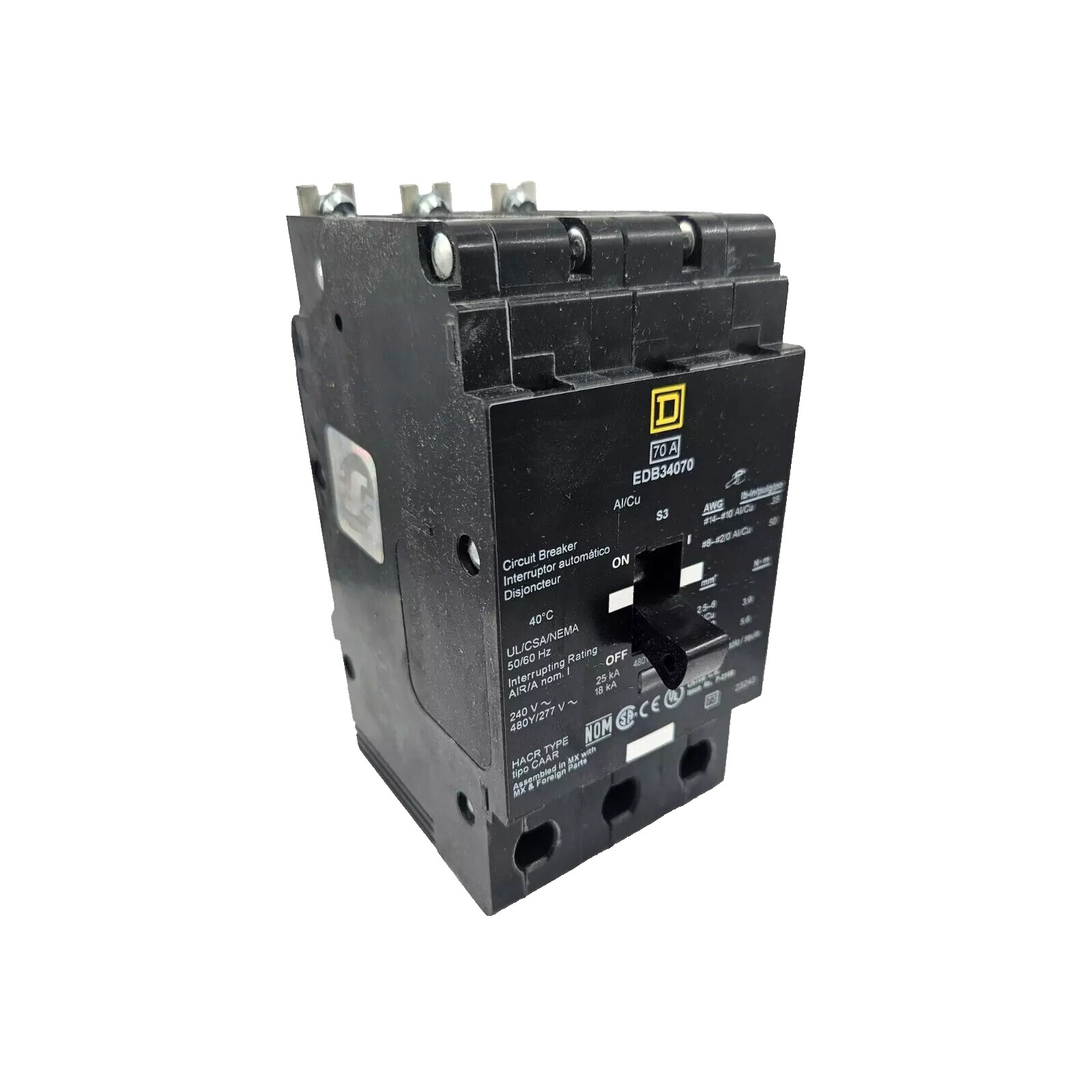 NIB – Square D – EDB34070 – Mini Circuit Breaker, 70A, E-Frame, 3 Pole, 480Y/277