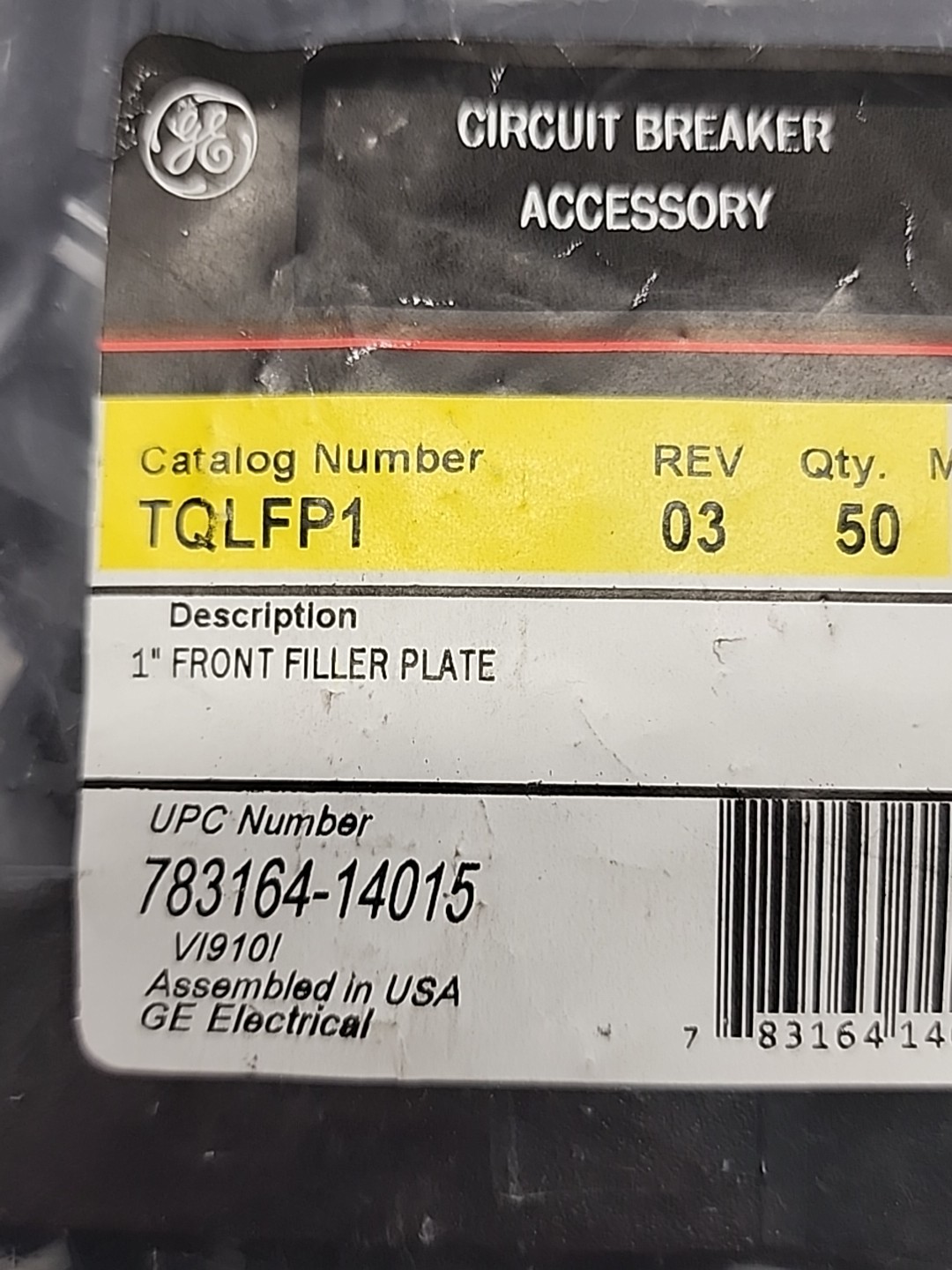 General Electric GE TQLFP1 Filler Plate Front 1″W THQL TQL Pack of 50 Sealed