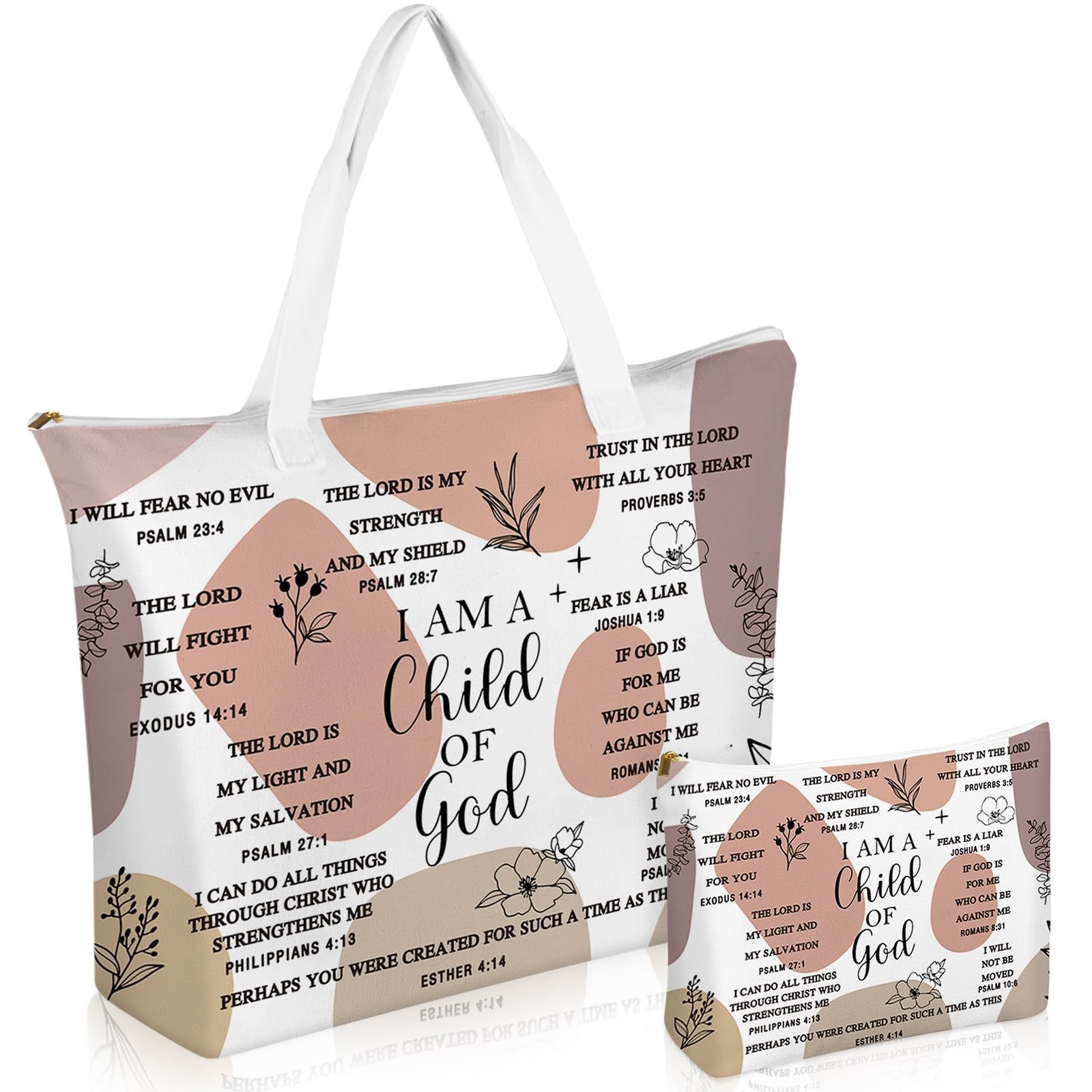Abbylike 2 Pcs Christian Canvas Tote Bag for Women One Size, As Pictures Show