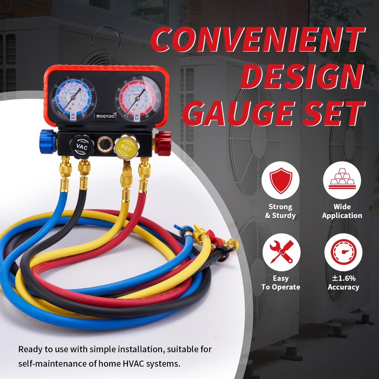 4-Way Manifold Gauge Set for R22/R410A/R134A | AC Charging Gauges, Quick Adapter