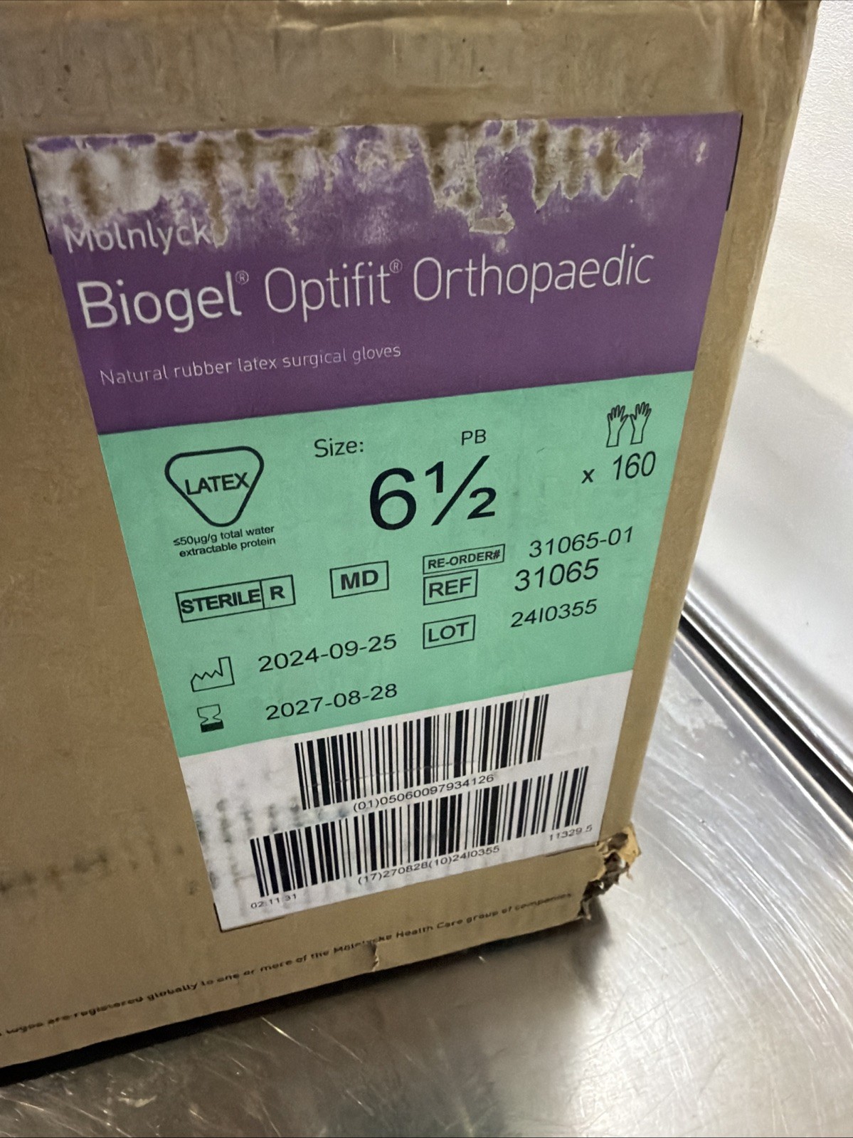 Mölnlycke Biogel Optifit Orthopaedic 31065 Surgical Gloves 6.5 160 Pairs
