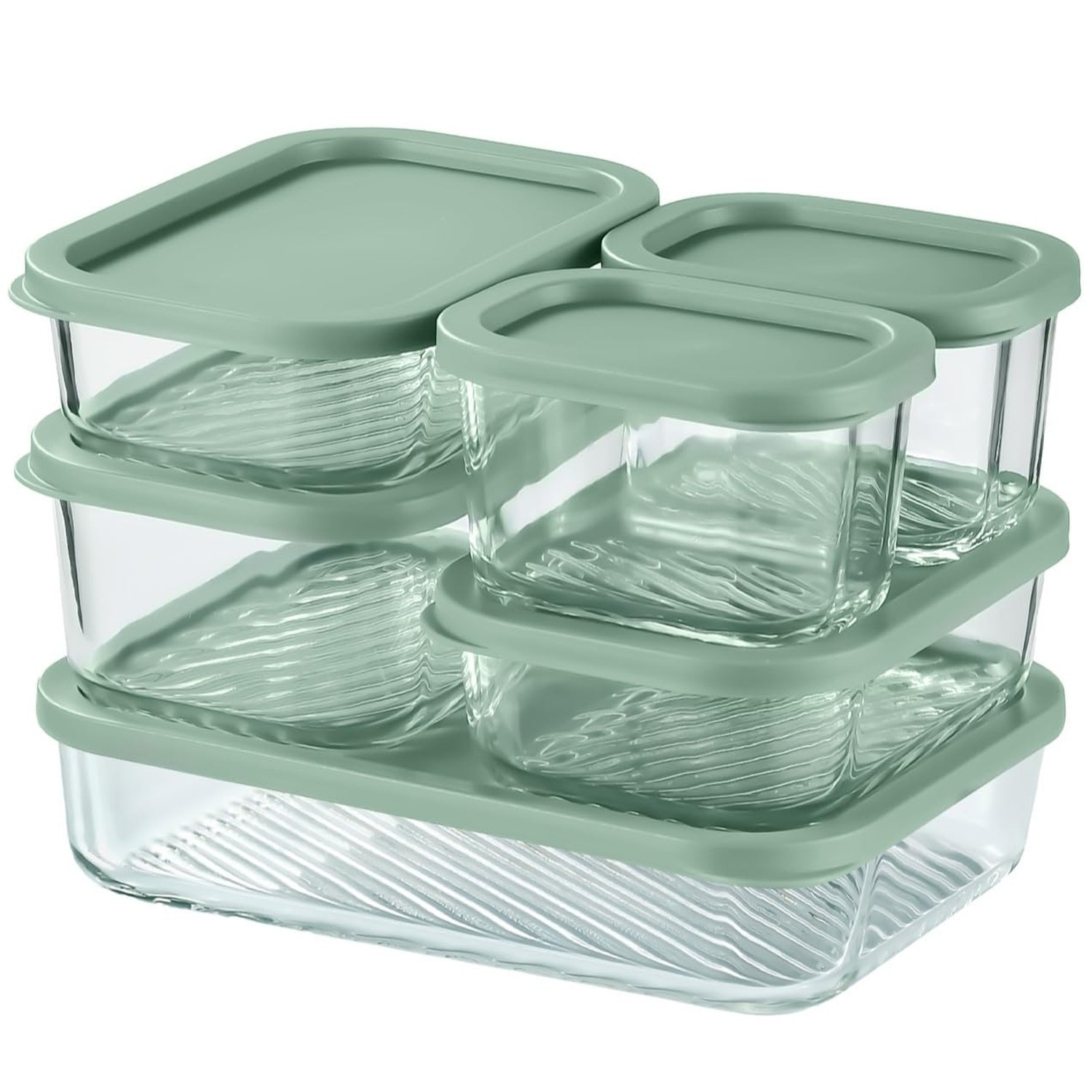 EATEX 6 Pack Glass Meal Prep Containers with Grooved Base, 6 Stackable BPA Fr…