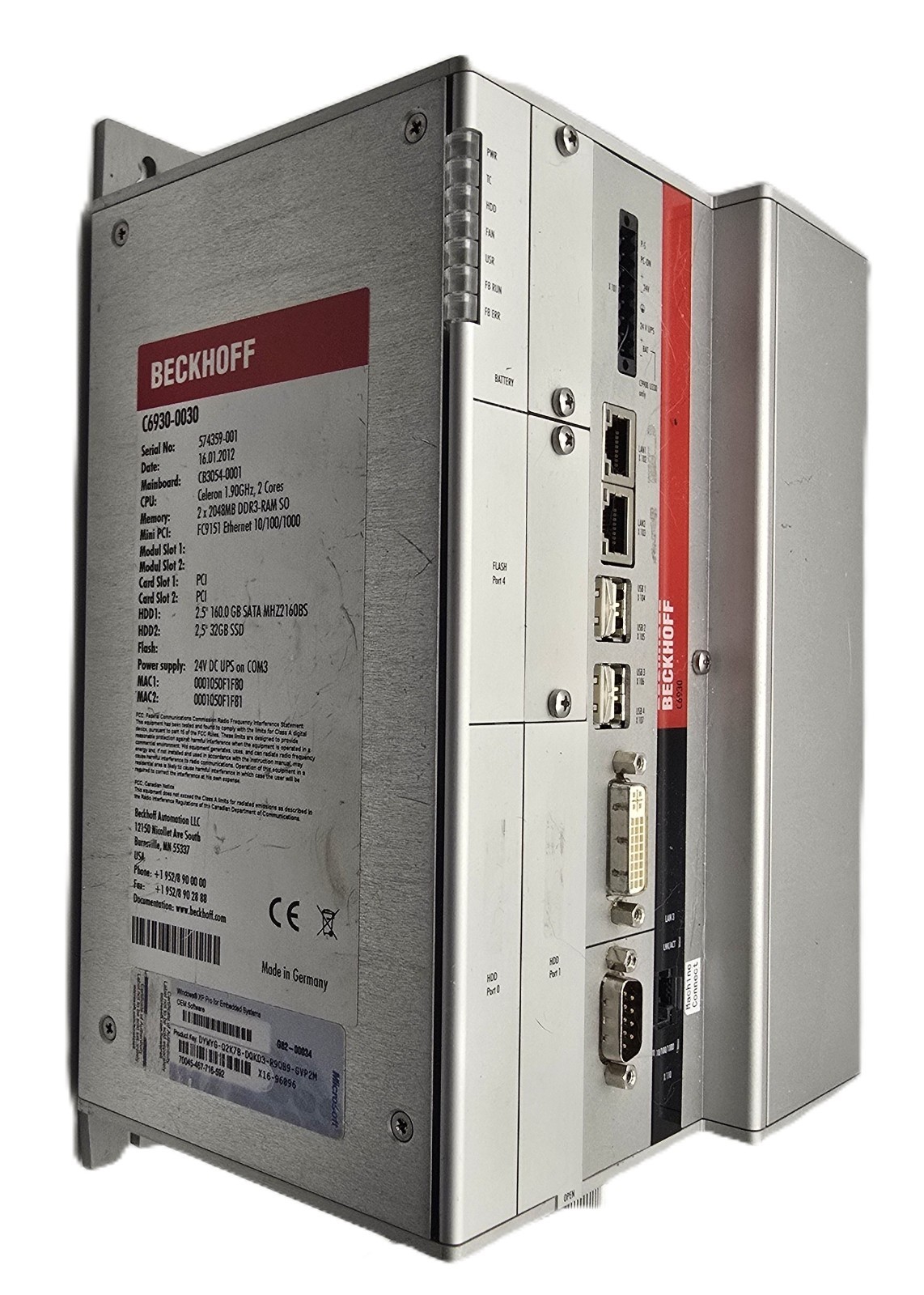 Beckhoff C6930-0030 Control Cabinet Industrial PC Celeron 1.9GHz 4GB RAM CB3054