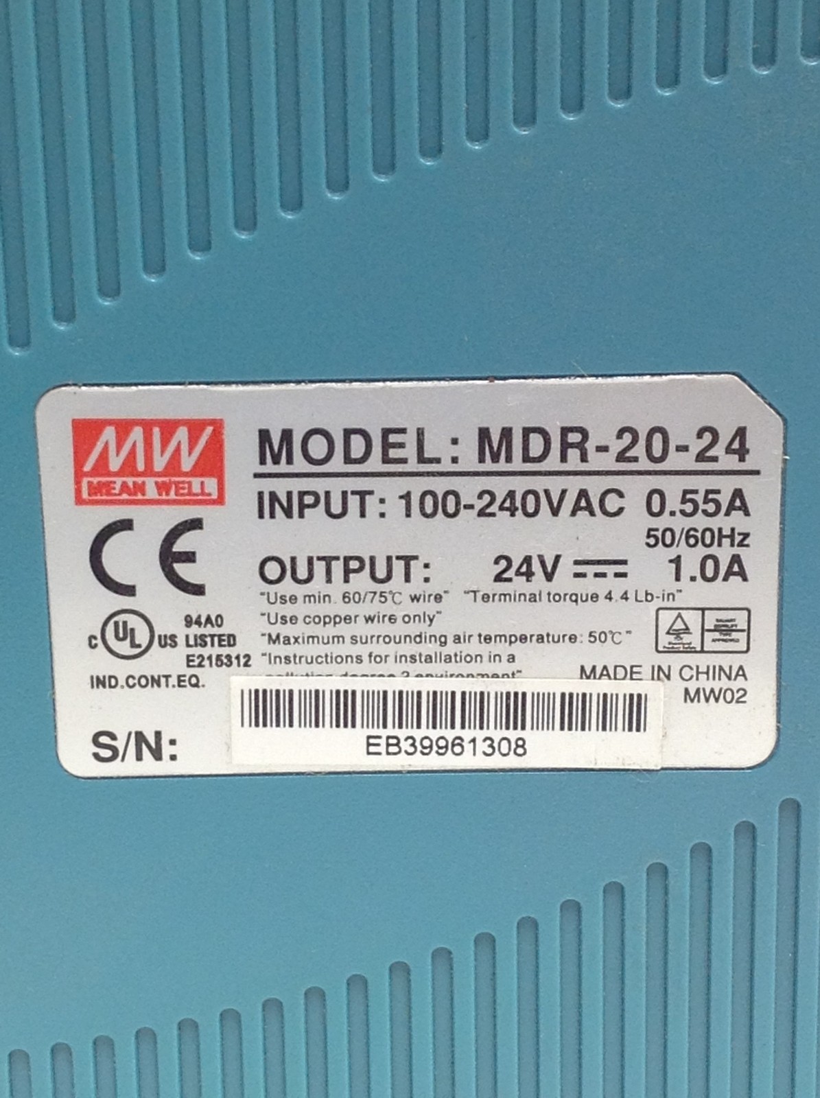 Lot Of 5 Mean Well MDR-20-24 Power Supply 24vdc 20 Watt DIN Rail Mount, WORKING