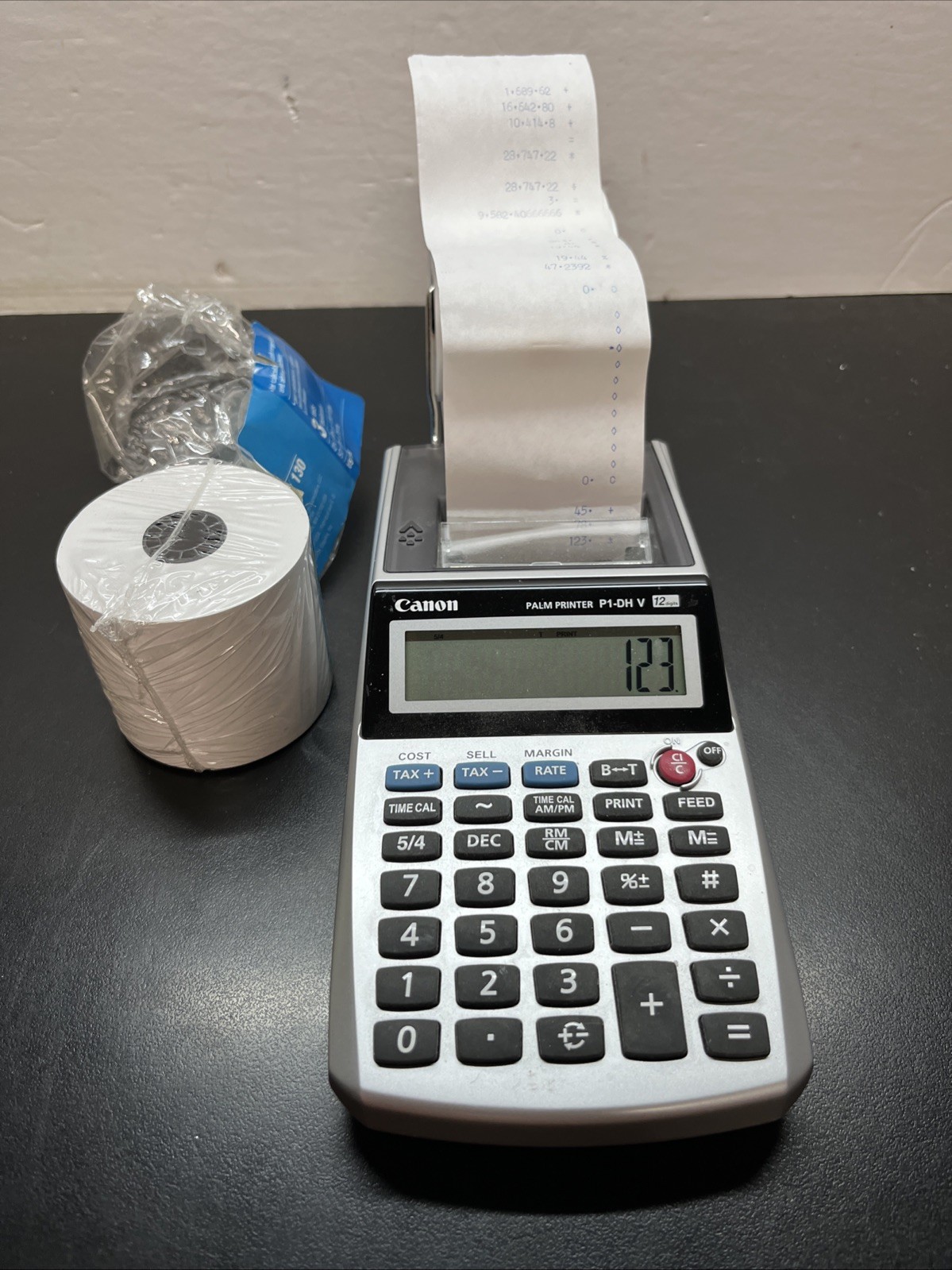 Canon Palm Printer P1 DH V 12 Digit Calculator and Paper Rolls D1