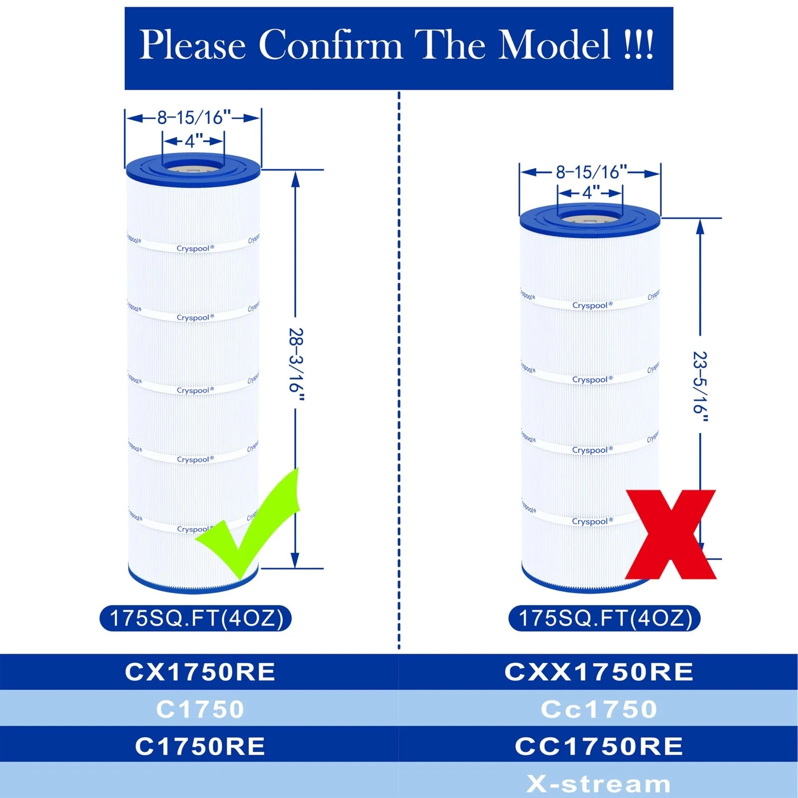 Cryspool 08060 Filter Compatible Cx1750Re C1750 C1750E C1900Re Pa175 C-8417