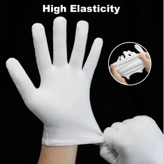 3 Pairs White Cotton Gloves for Dry Hands Sleeping, Moisturizing Spa Lotion Glov