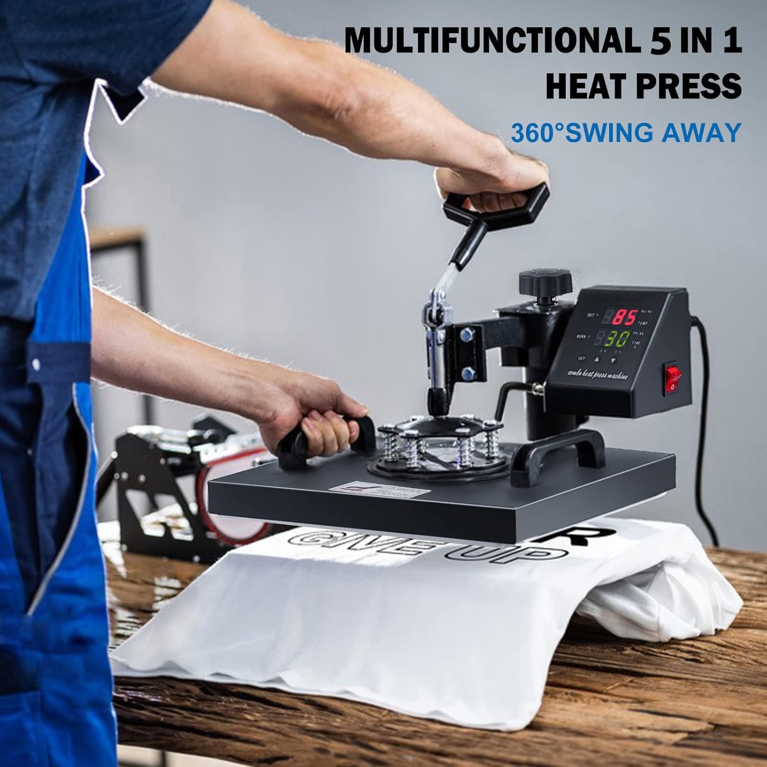 5 in 1 Heat Press Machine 15x15in Transfer Sublimation T-Shirt Mug Hat Plate Cap