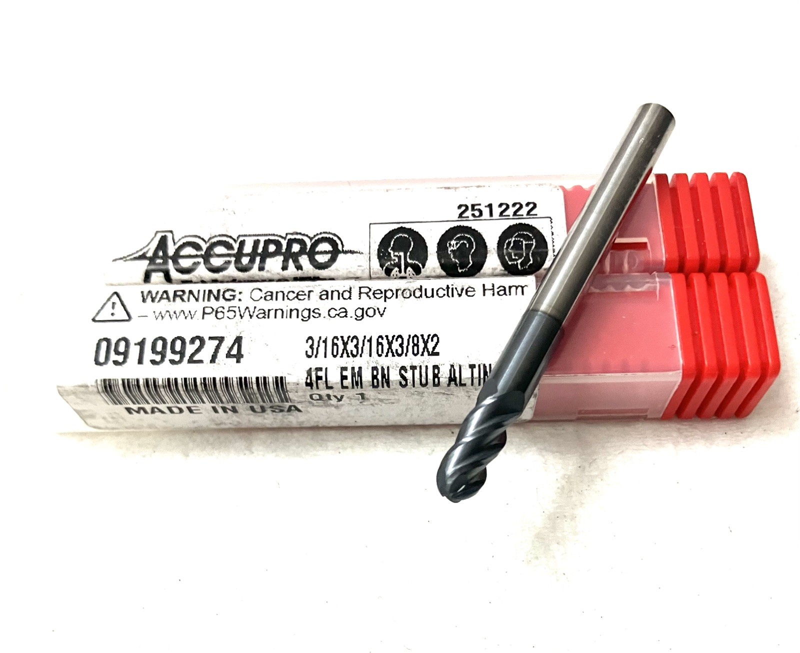 Accupro 09199274 3/16″ 4FL Ball Nose End Mill Solid Carbide AlTiN NEW CNC