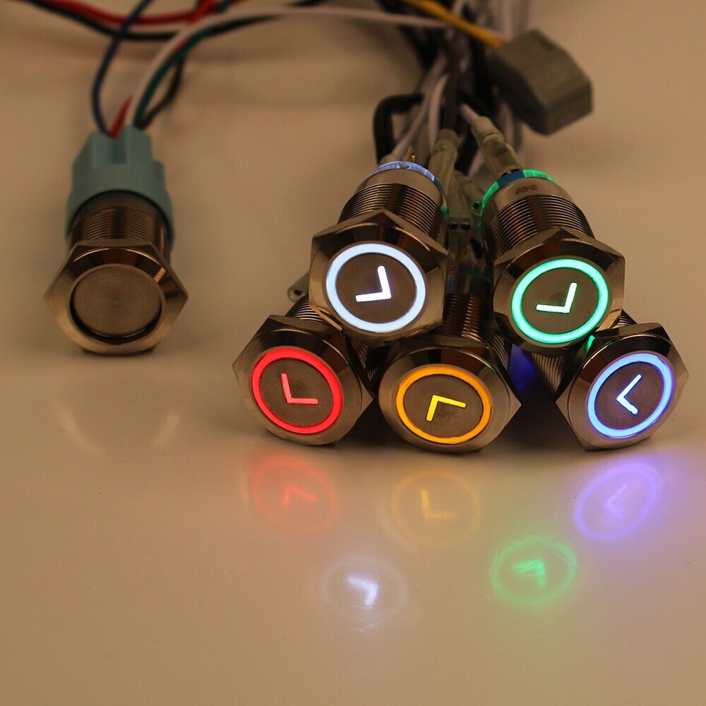 19mm Arrow L Type Momentary Push Button LED Latching Car Waterproof Illuminated
