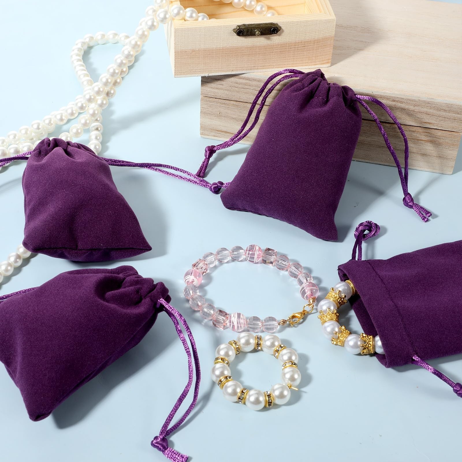 Exircy 15pcs Velvet Bags with Drawstrings, 3 x 4inch Purple Dice Bags Small V…