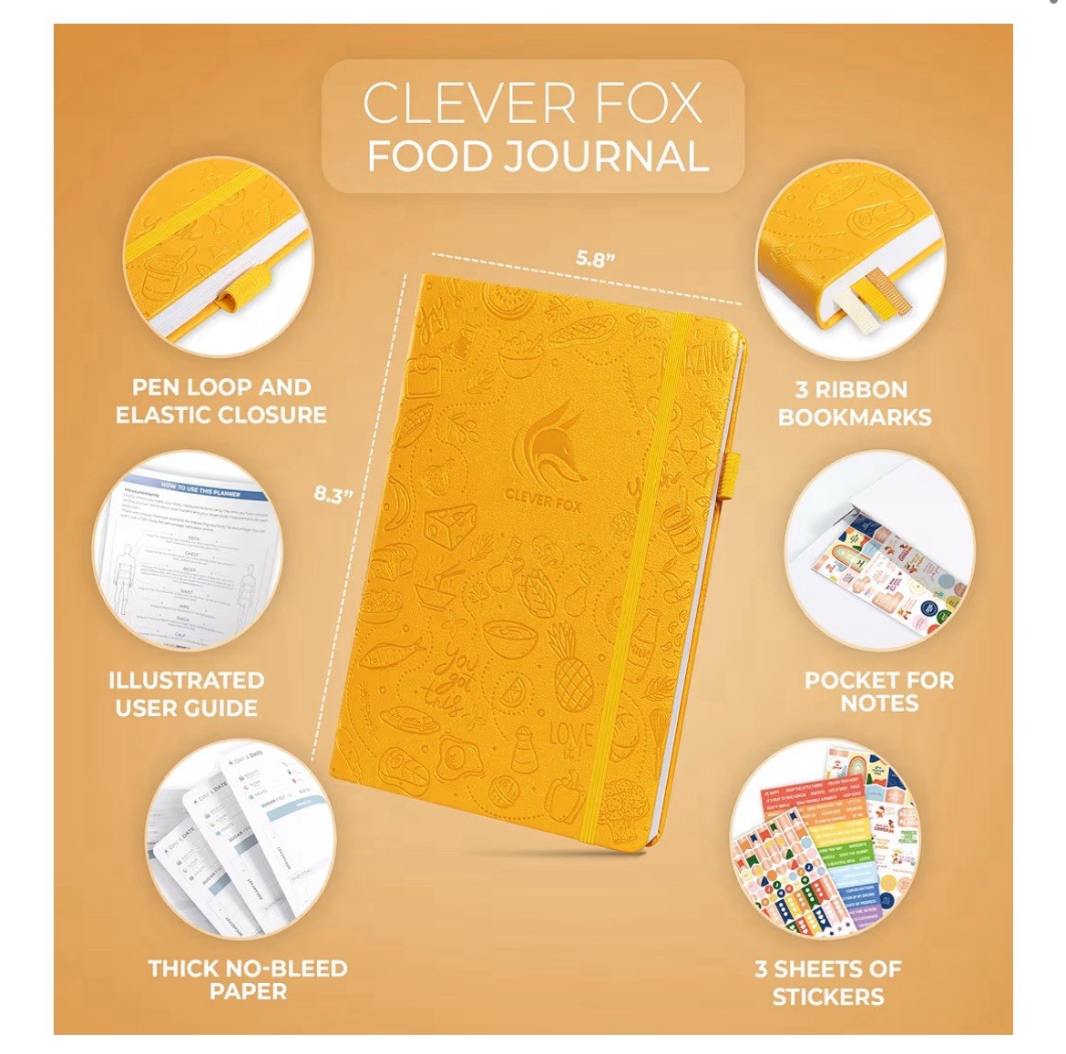 Clever Fox Food Journal Daily Diary Meal Planner Amber Yellow New