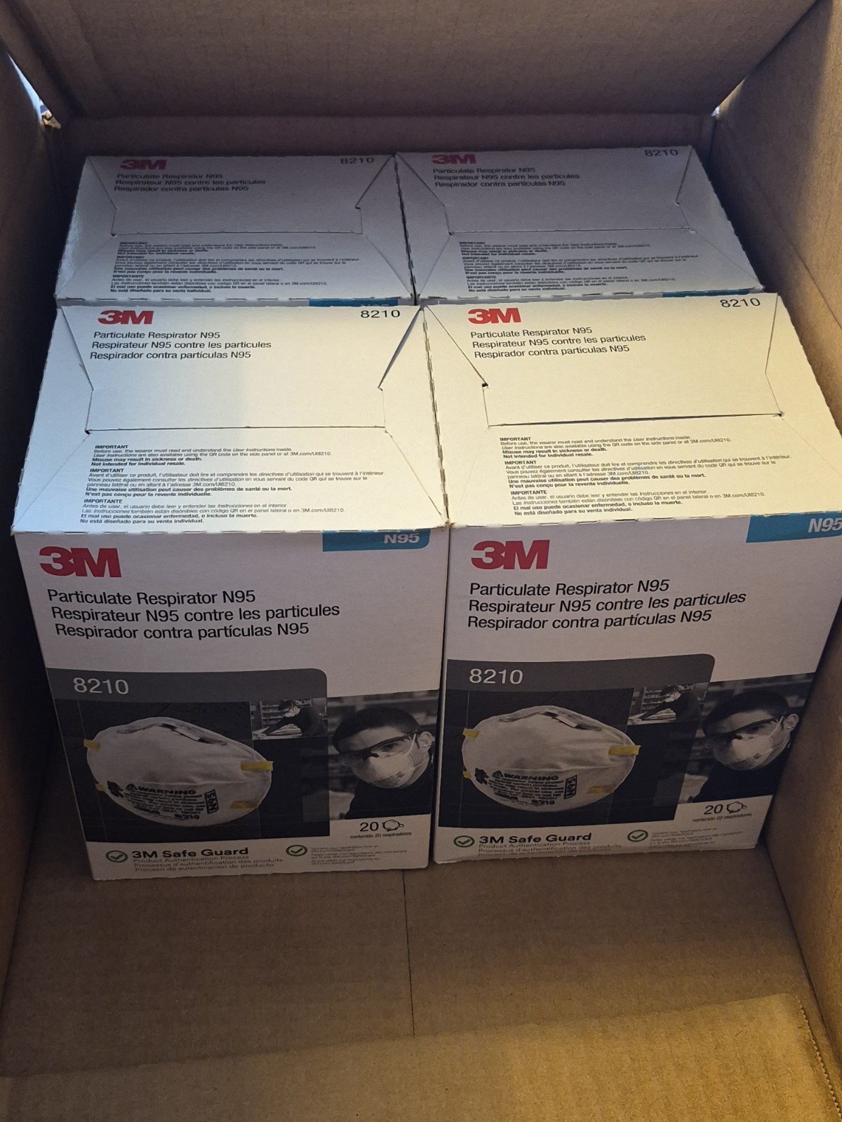 3M 8210 N95 Particulate Respirator Protection Mask, 4 Boxes = 80 masks