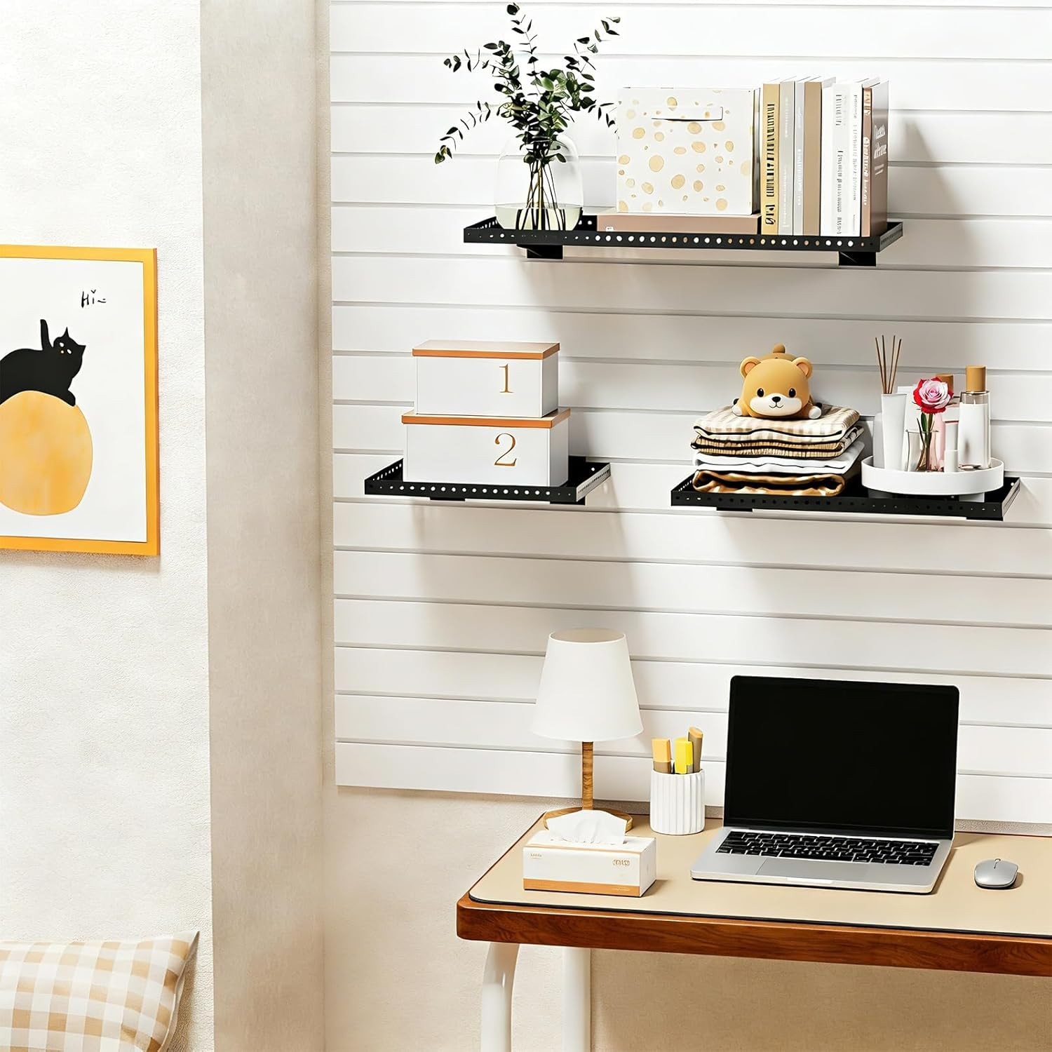 Heavy Duty Slatwall Shelf 24x12Inch, Steel Slatwall Accessories Storage Rack for