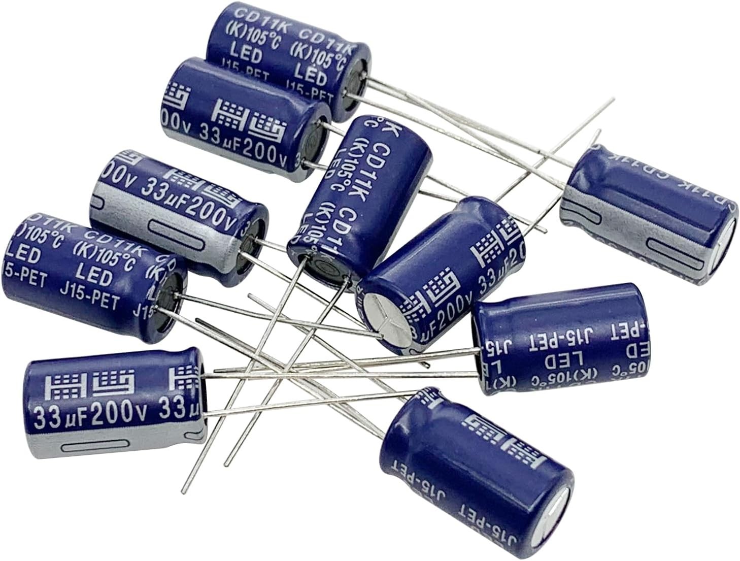 10pcs 200V 33UF Capacitor 10x16MM(0.39×0.63in) Aluminum Electrolytic Capacitors