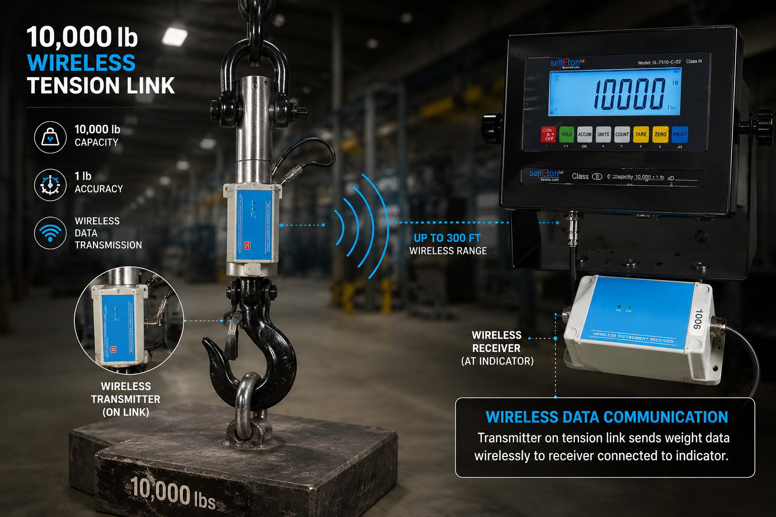 SellEton 10,000 lb Wireless Crane Scale System Digital Remote Indicator 300ft Ra