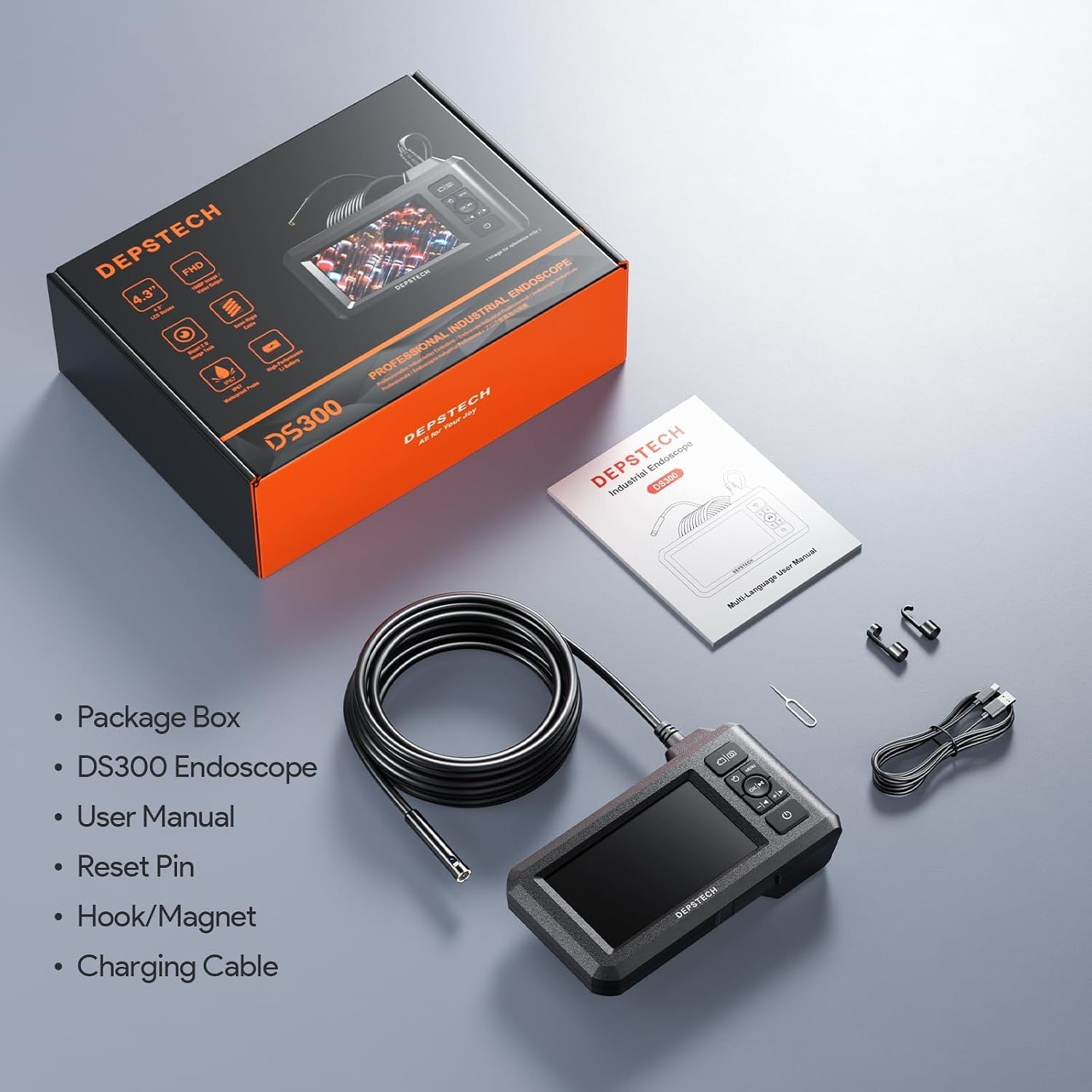 Dual Lens Industrial Endoscope, 1080P Digital Borescope Inspection Came