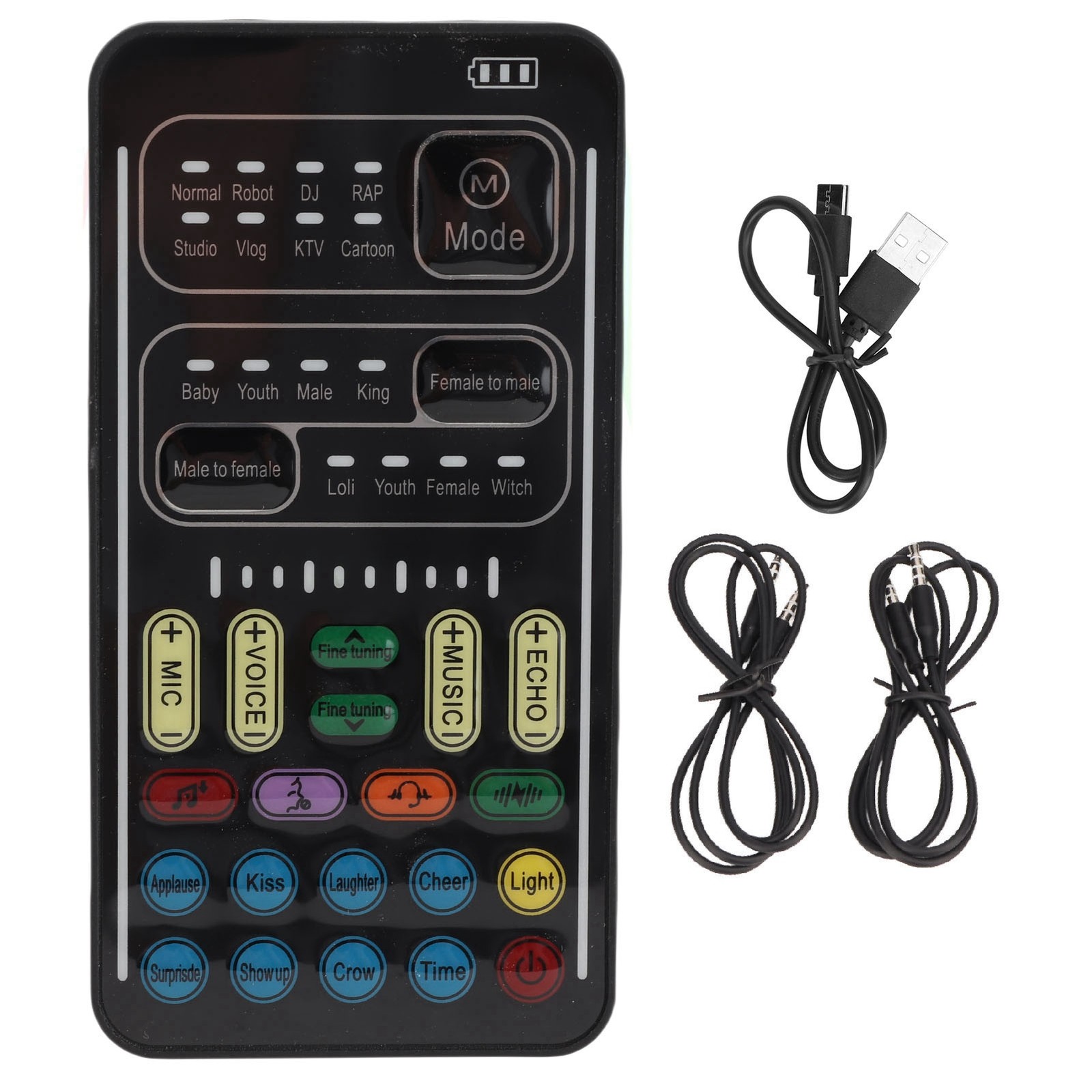 Mini Live Sound Card Voice Changer 8 Vocal Tones 8 Built-in Sound Effects