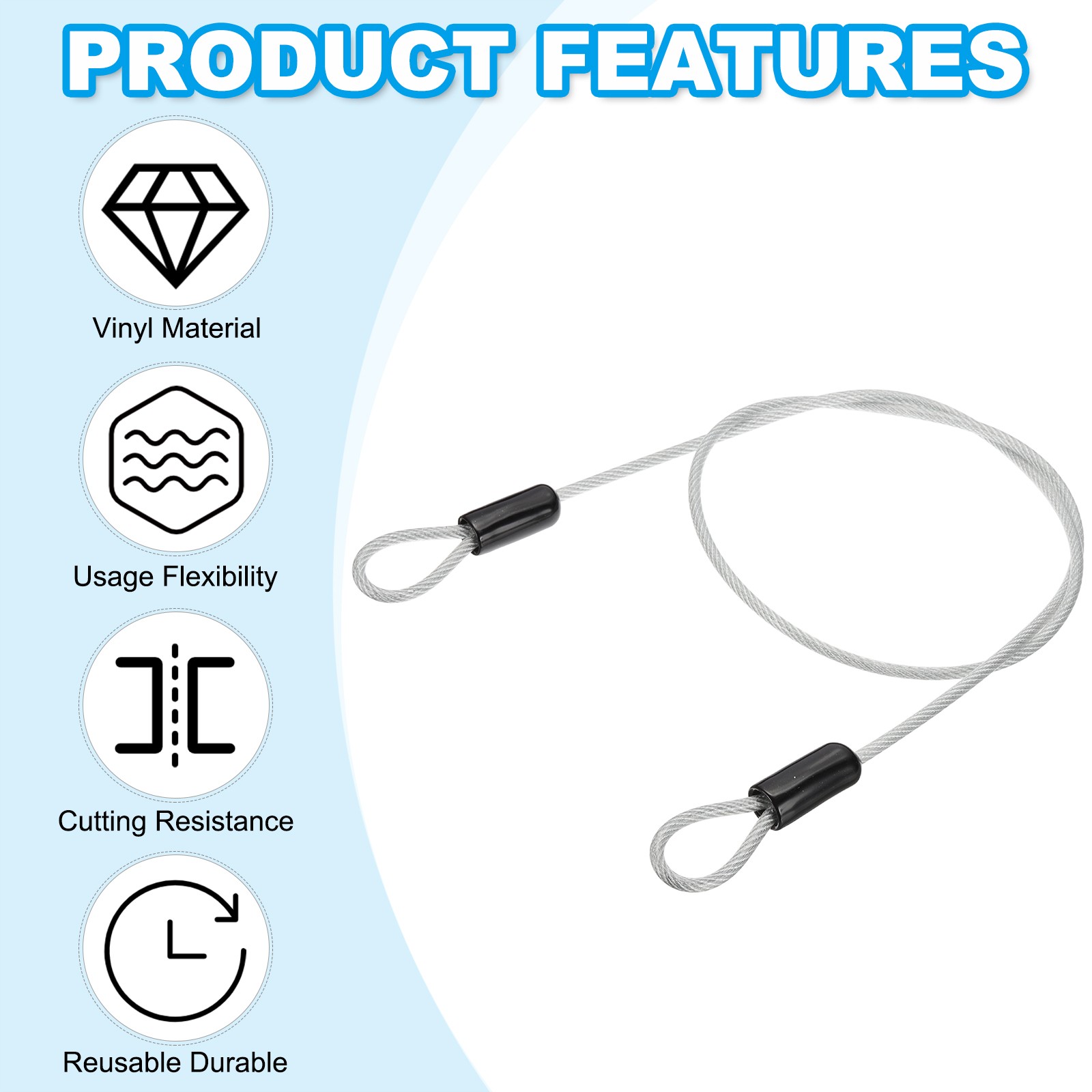 2 Pcs 3/16″ Dia 3 ft (39″) Vinyl Stainless Steel Cable with Loops Clear