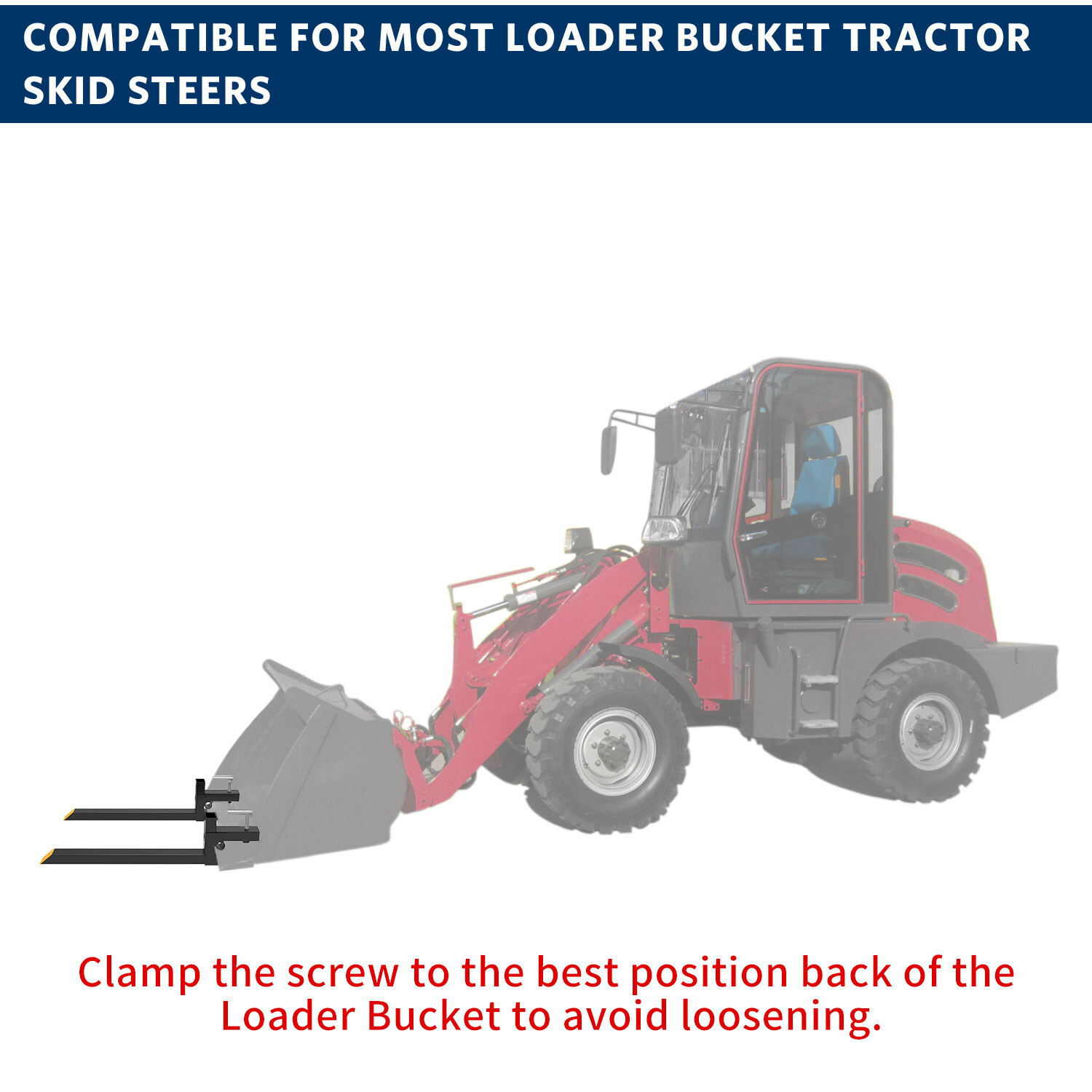 60″ Clamp on Pallet Forks 4000lb Loader Bucket Skid Steer Tractor Stabilizer Bar