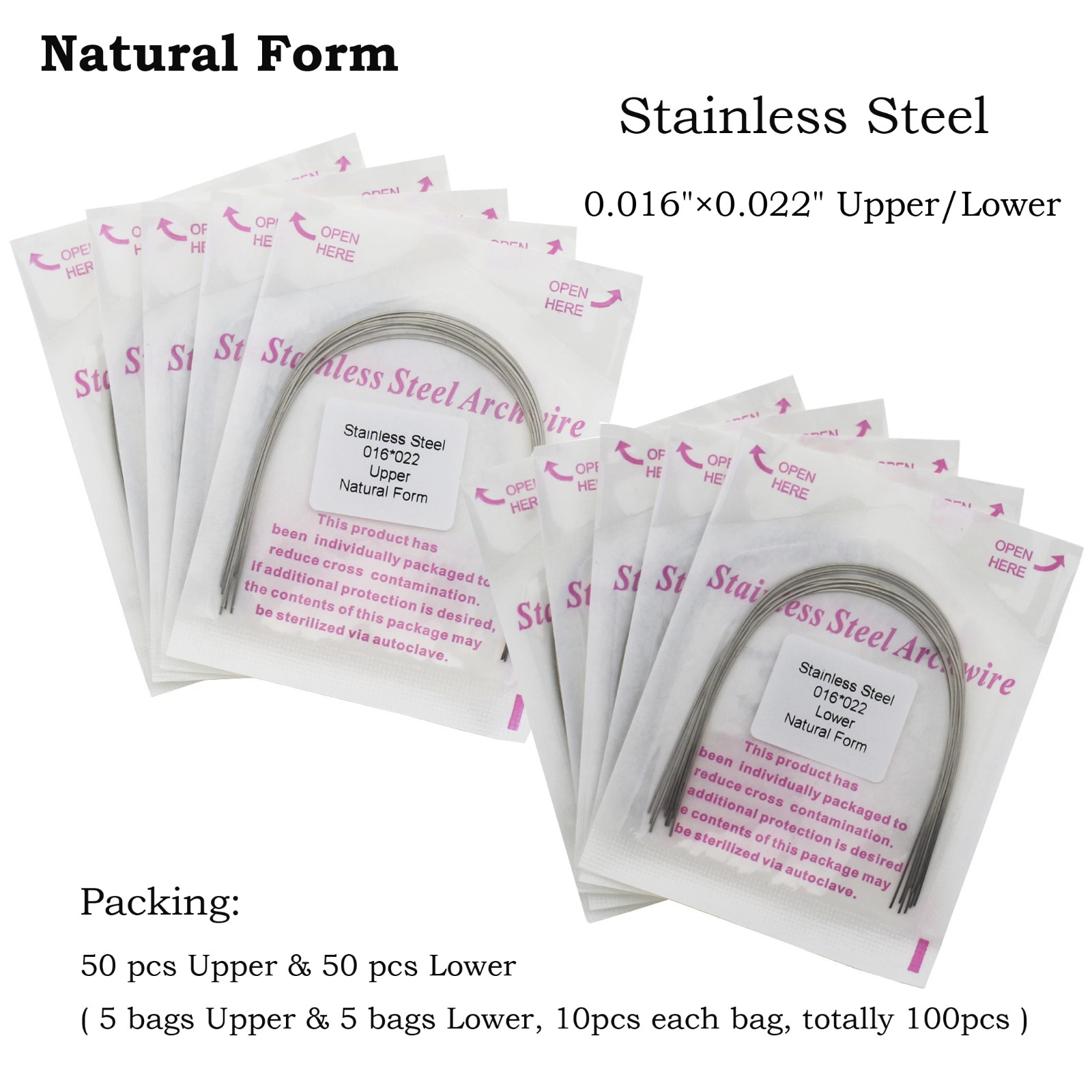 100PCS Orthodontic Arch Wires Stainless Steel Natural Form Round Rectangular 014