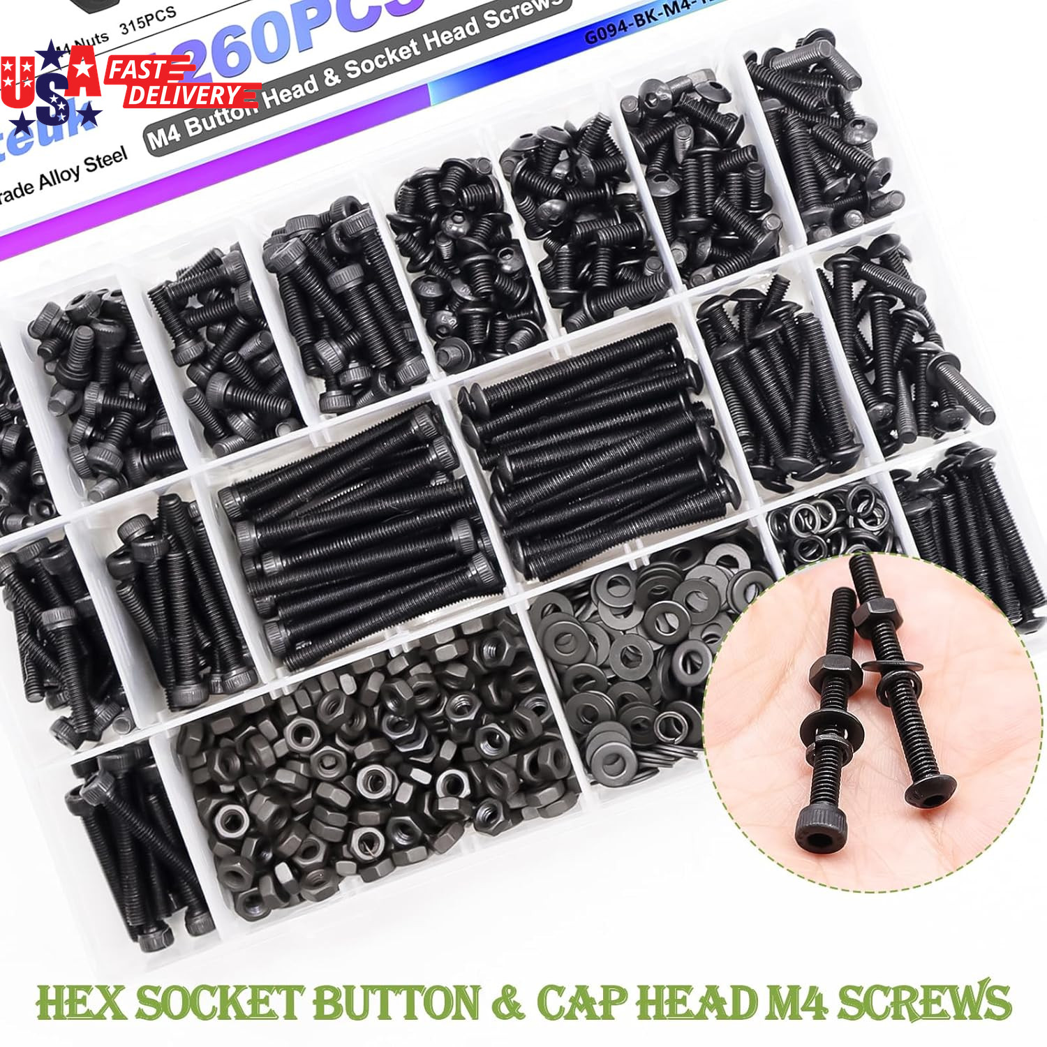 2285PCS Metric Screw Assortment Kit M2 M3 M4 M5 Hex Socket Button & Cap Head Bol