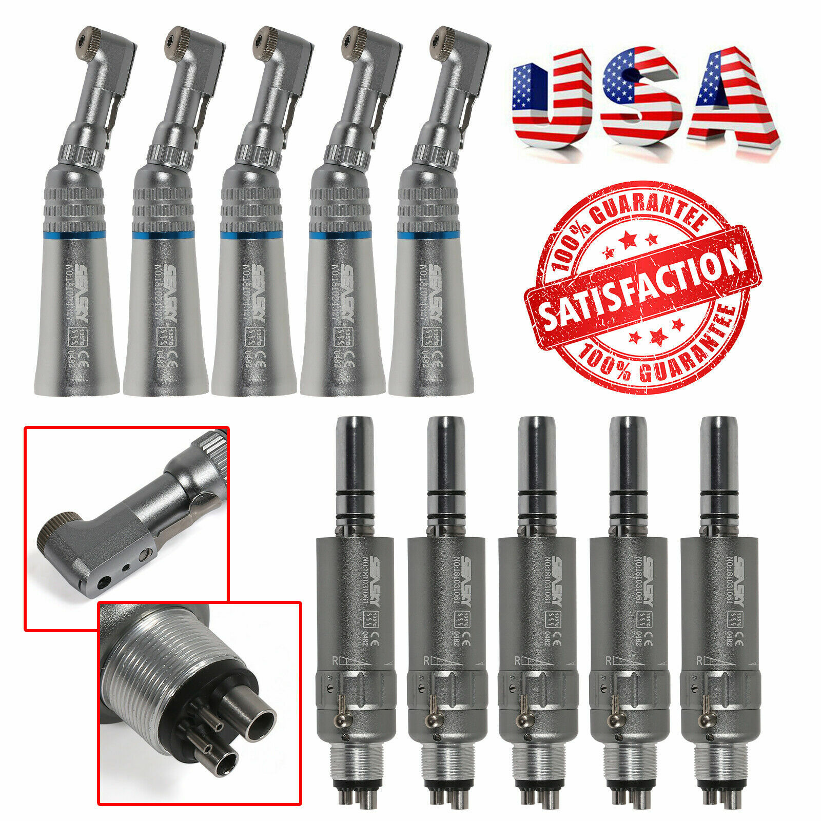 NSK Style Dental Slow Speed Latch Contra Angle / Air Motor E-type Attach 4 Holes