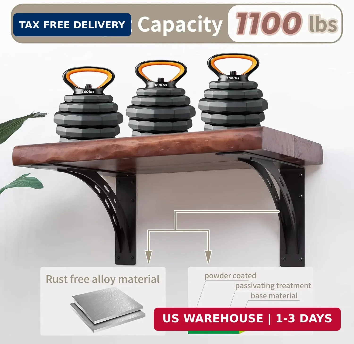 Heavy Duty Shelf Brackets (Set of 2) – 16″ x 12″ Max Load 1100 Lbs – Premium All