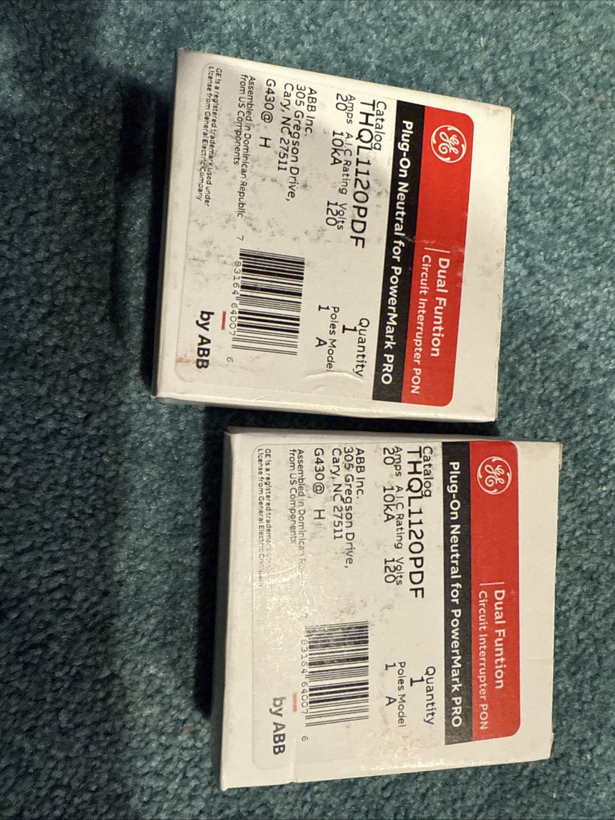 2 x THQL1120PDF GE 20A AFCI/GFCI DUAL-FUNCTION PLUG-ON CIRCUIT BREAKERS NEW BOX