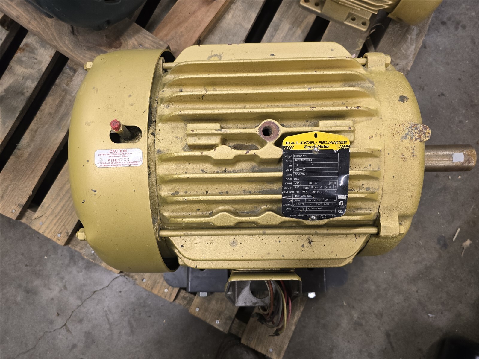 Baldor EM2333T-NYB 15HP AC Motor 1800RPM 4P 3PH 254T 230/460V TEFC 60Hz