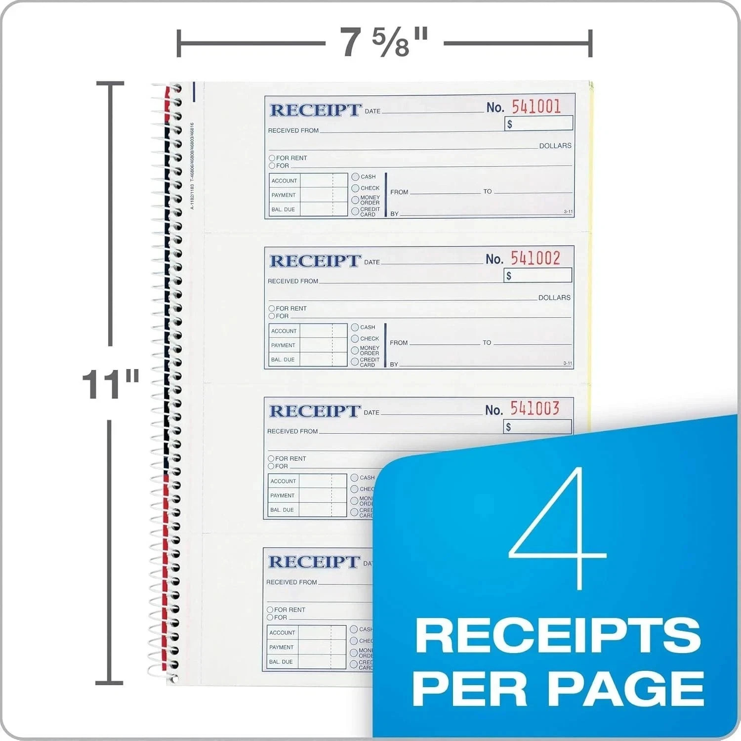 Money and Rent Receipt Book, 2-Part Carbonless, 7-5/8″ x 11″, Spiral Bound, 200