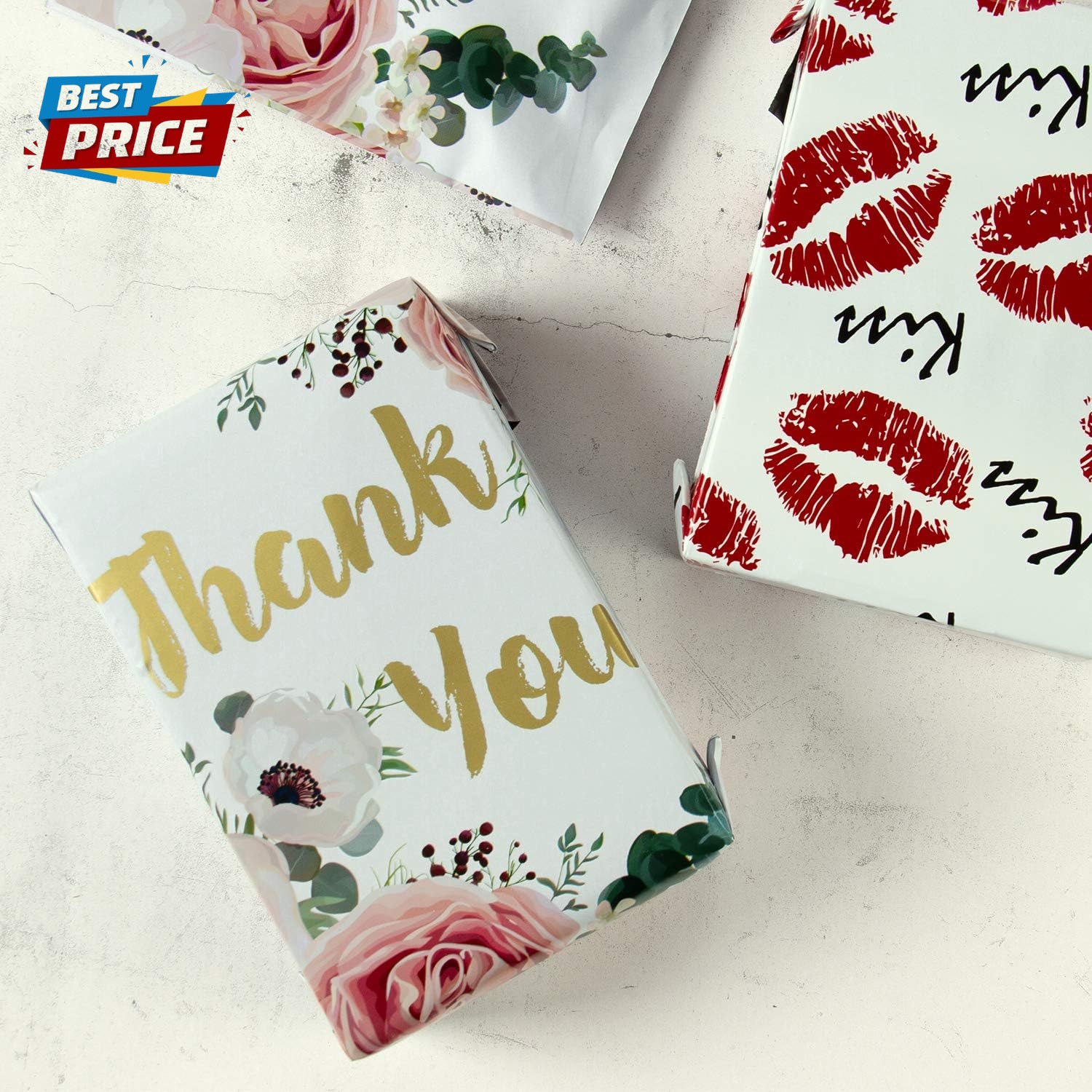 6X9 Inches Poly Mailers Shipping Bags Thank You Notes Flowers Surrounded White P