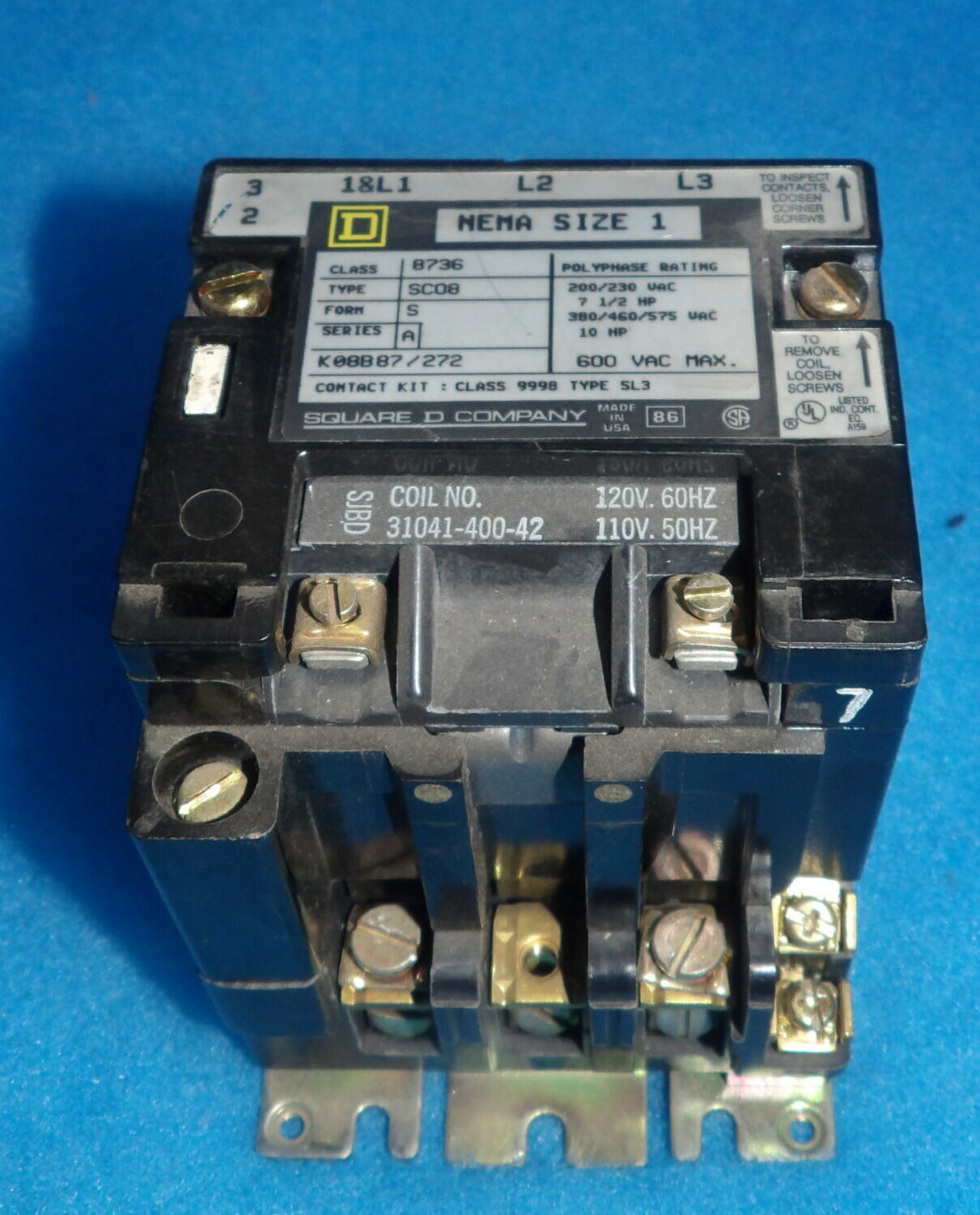 Square D 8736 SCO8 Form S Series A Size 1 Contactor + 1 Year Warranty