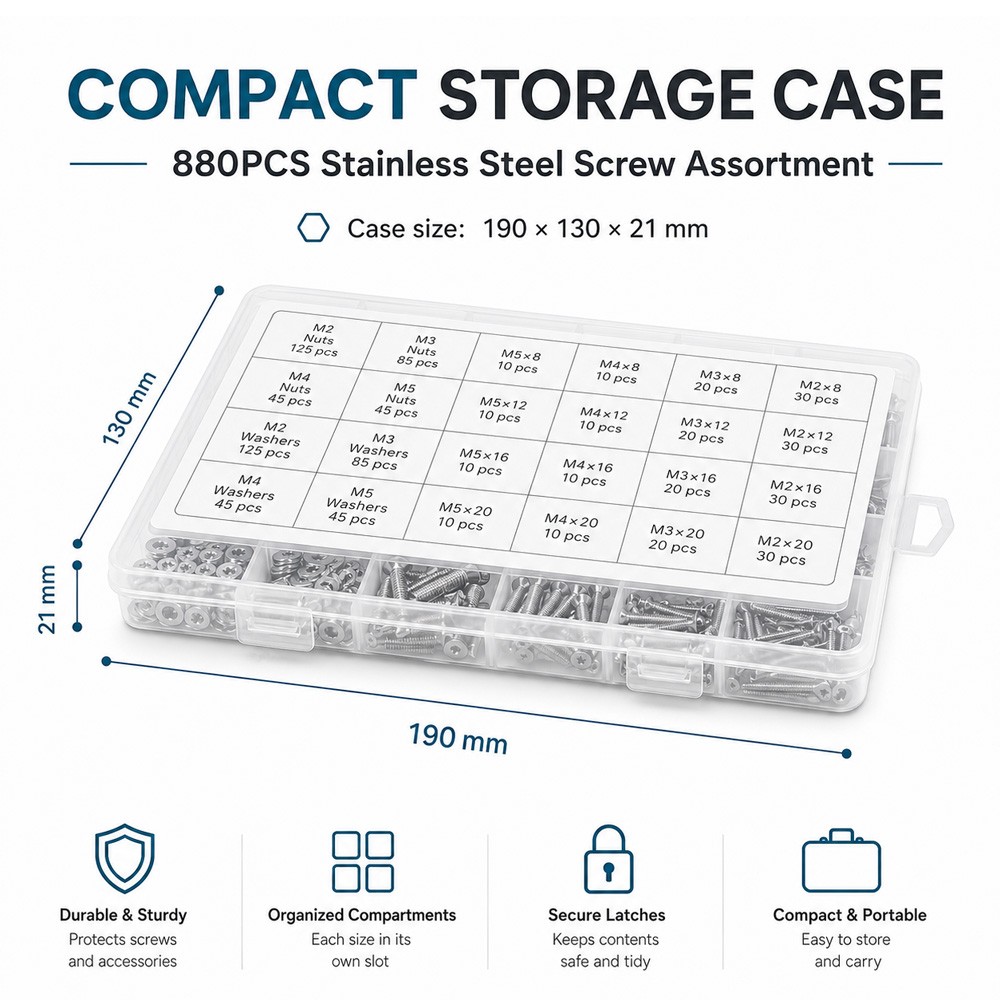 880PCS Metric Screws Assortment Kit, Hex Socket Head Cap, Bolts Nuts Washers New