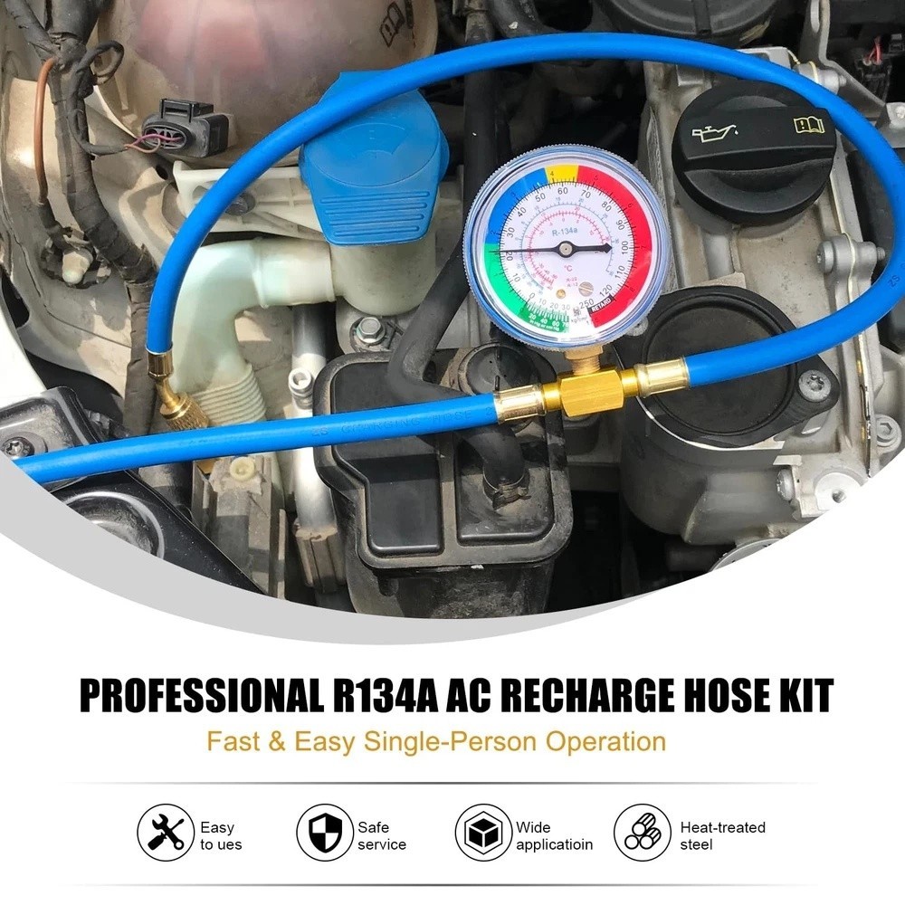 Ystool Ac U Charge Hose With Gauge Car Refrigerant R134a Recharge Tool