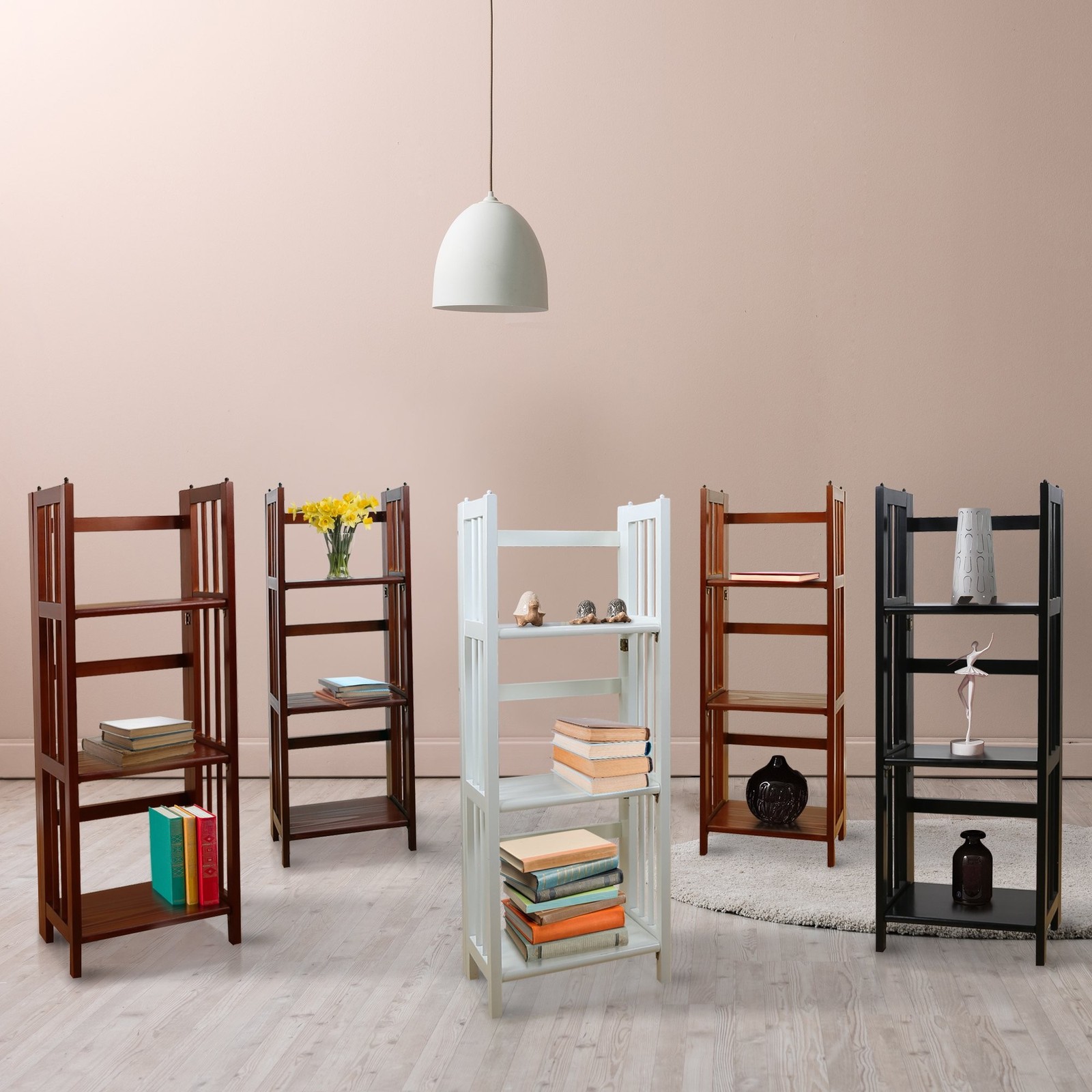 Casual Home Narrow 3-Shelf Folding Bookcase, 14″ Wide, Mahagony Mahogany
