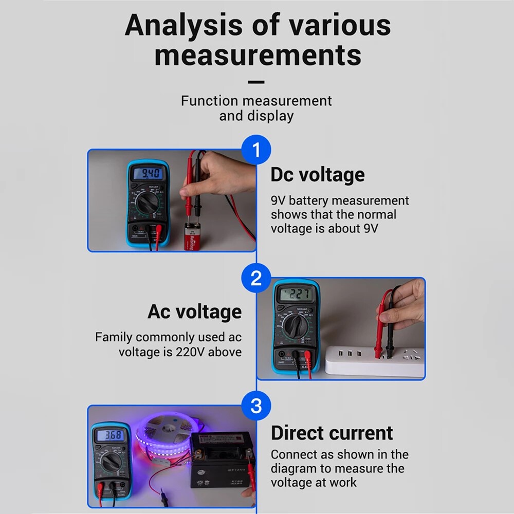 Digital Voltmeter Ammeter Ohmmeter Multimeter Volt AC DC Tester Meter XL830L