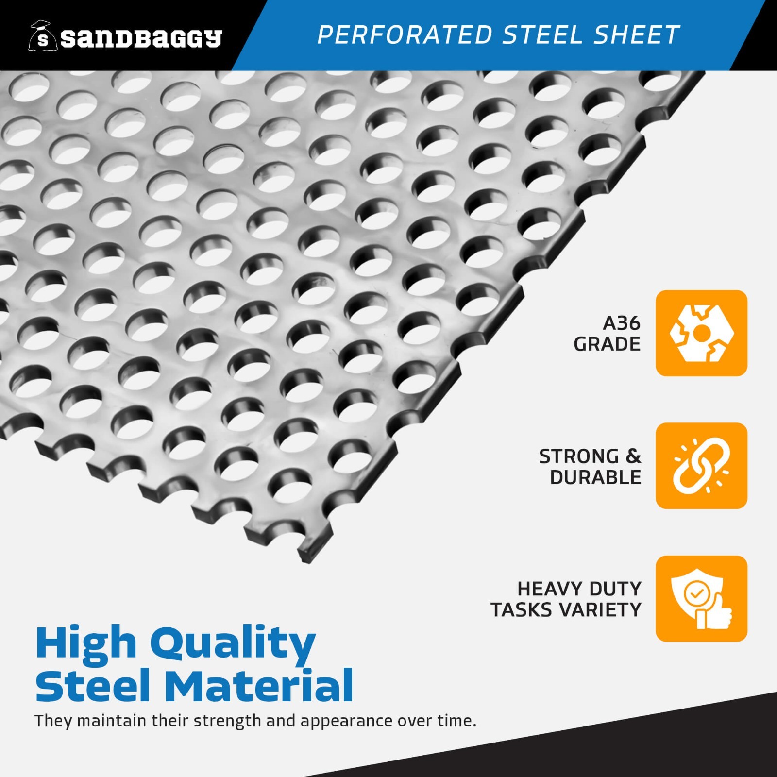 Sandbaggy Perforated Steel Sheet 24″ x 48″ – Perforated Metal Sheet – 20 Gauge