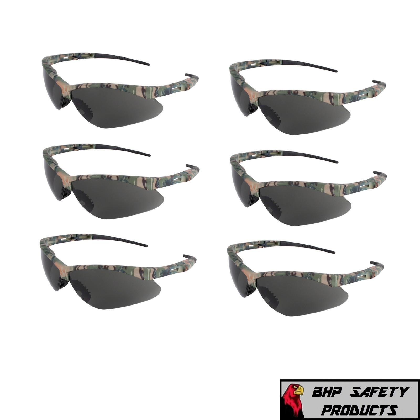 (6 PAIR) KLEENGUARD NEMESIS SAFETY GLASSES CAMO FRAME SMOKE ANTI-FOG LENS 22609