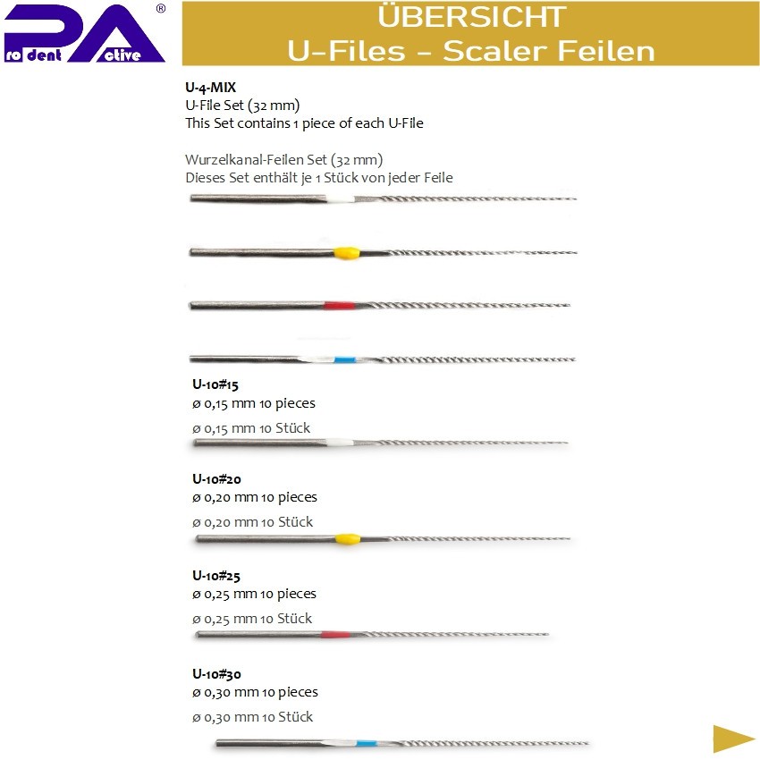 U-files – root canal files ISO 30 – Φ 0.30 mm, L = 33 mm – 10 pieces ¹