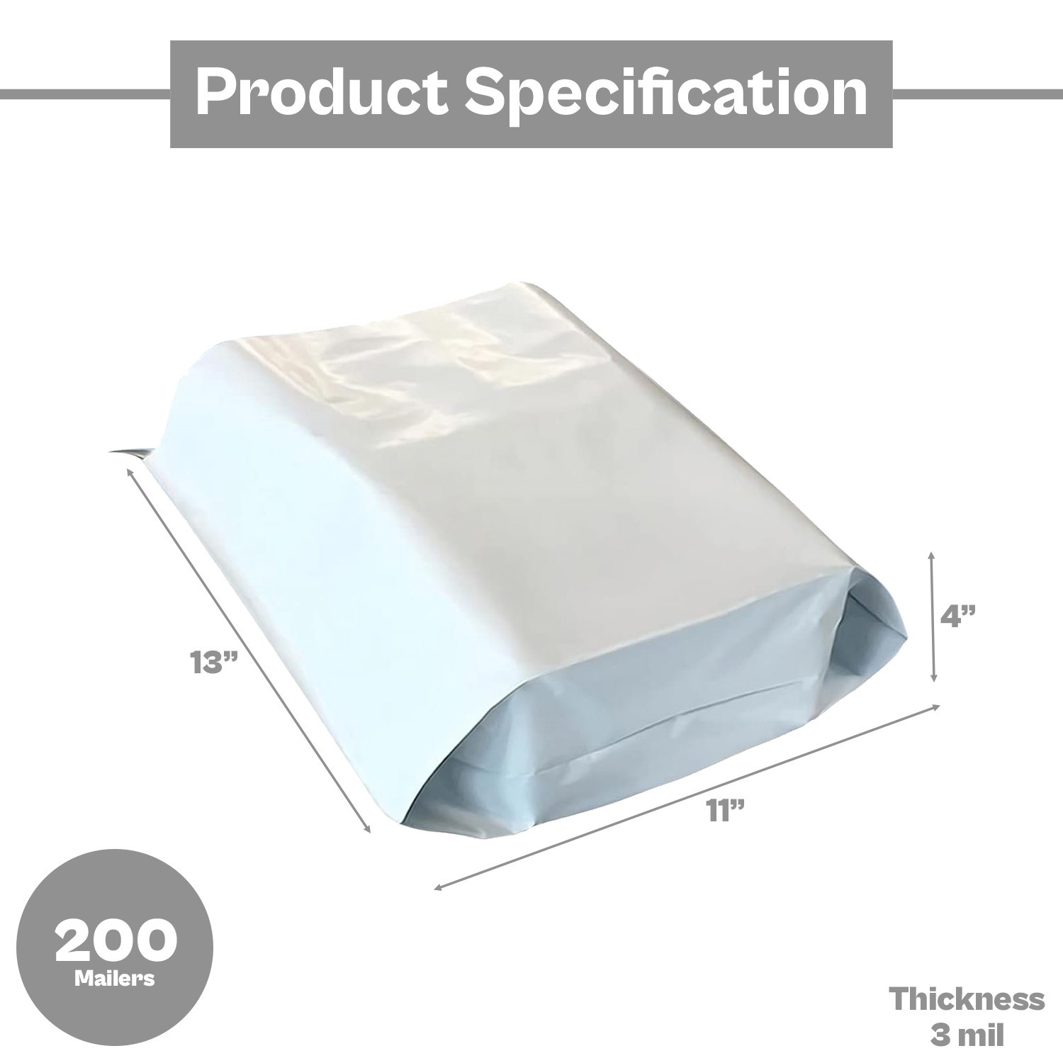 200 Expansion Poly Mailers 11 x 13 + 4″ Expandable Gusset Waterproof Bags 3 Mil
