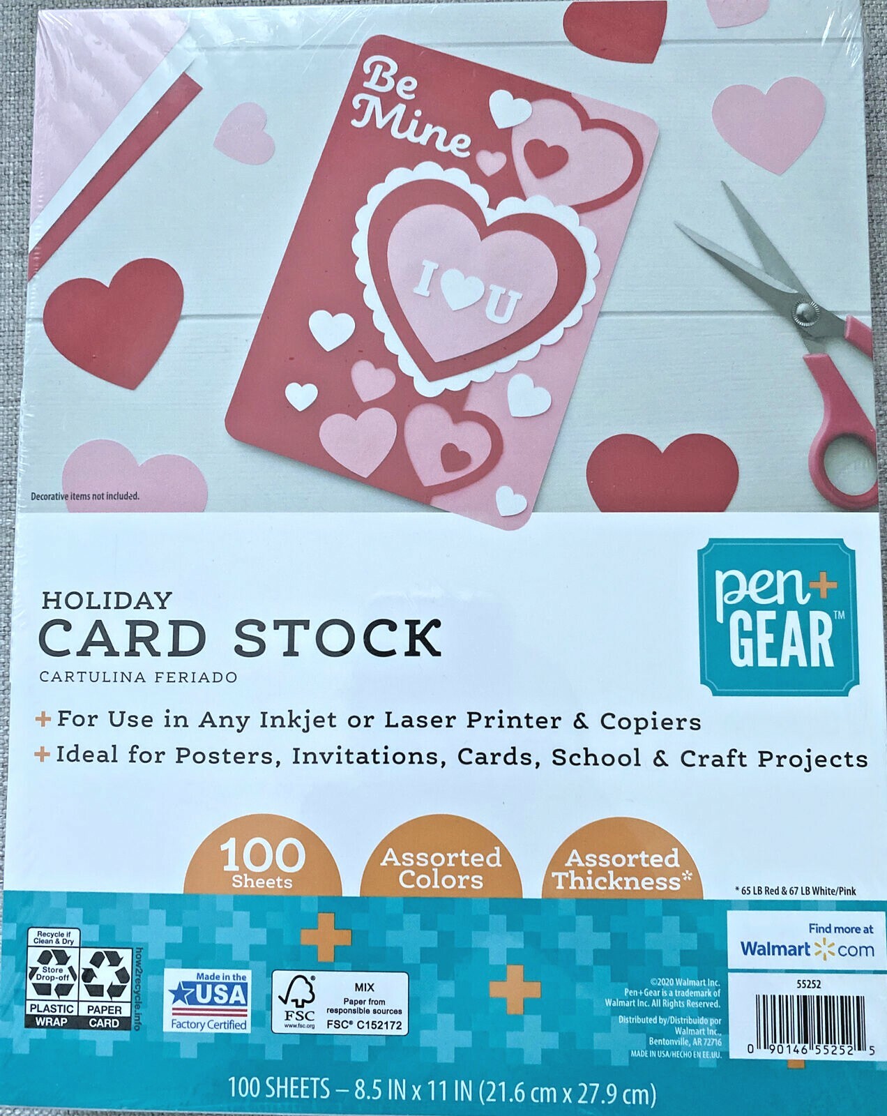 Pen + Gear Card Stock, 8.5 «x 11», Assorted Thickness. 100 Sheets Pink/white