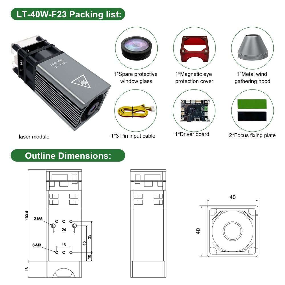 4W 5W 20W 30W 40W 60W Optical Power Laser Module for Laser Engraver Cutting DIY