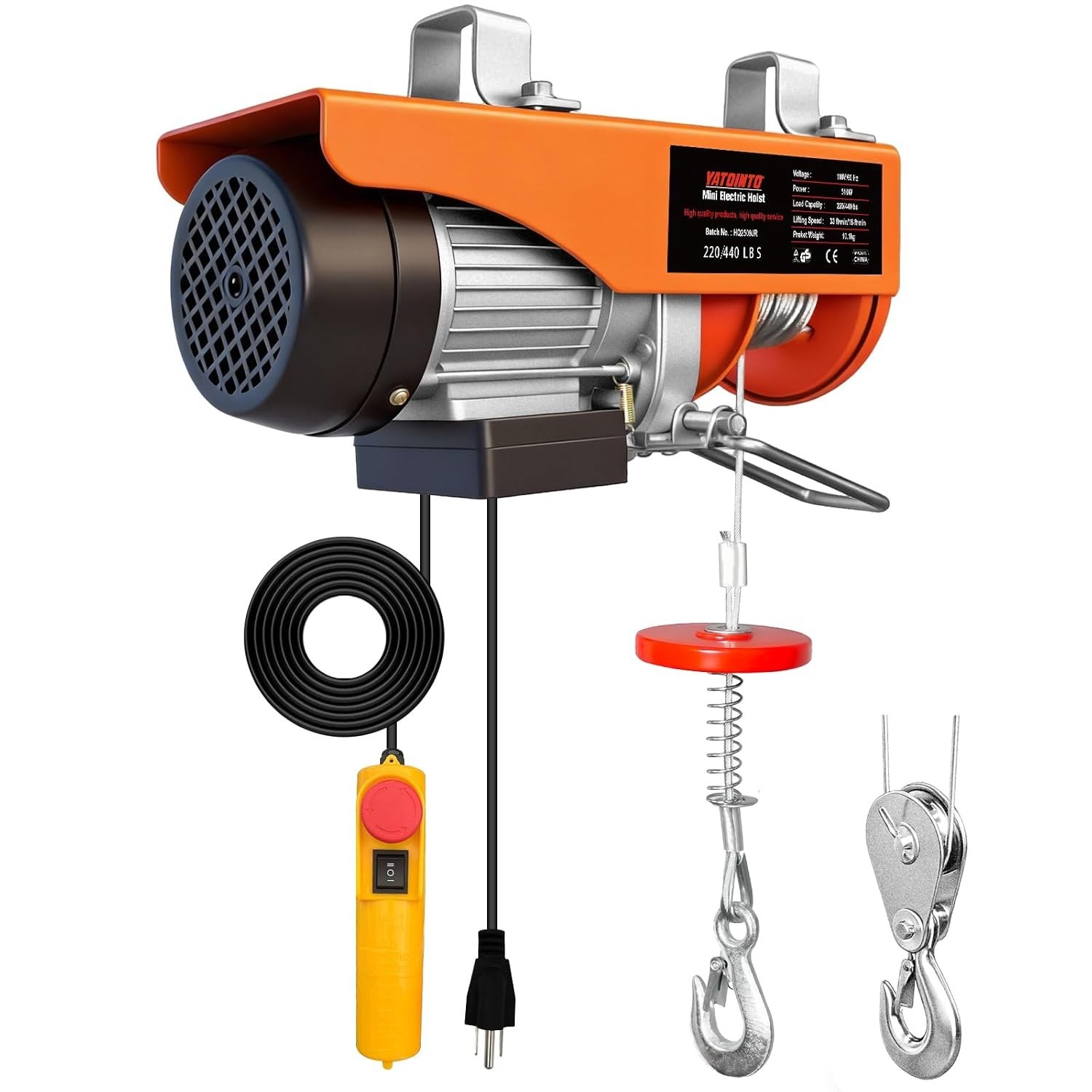 440Lbs Electric Hoist with Remote Control,510W Electric Winch with Zinc-Plate…