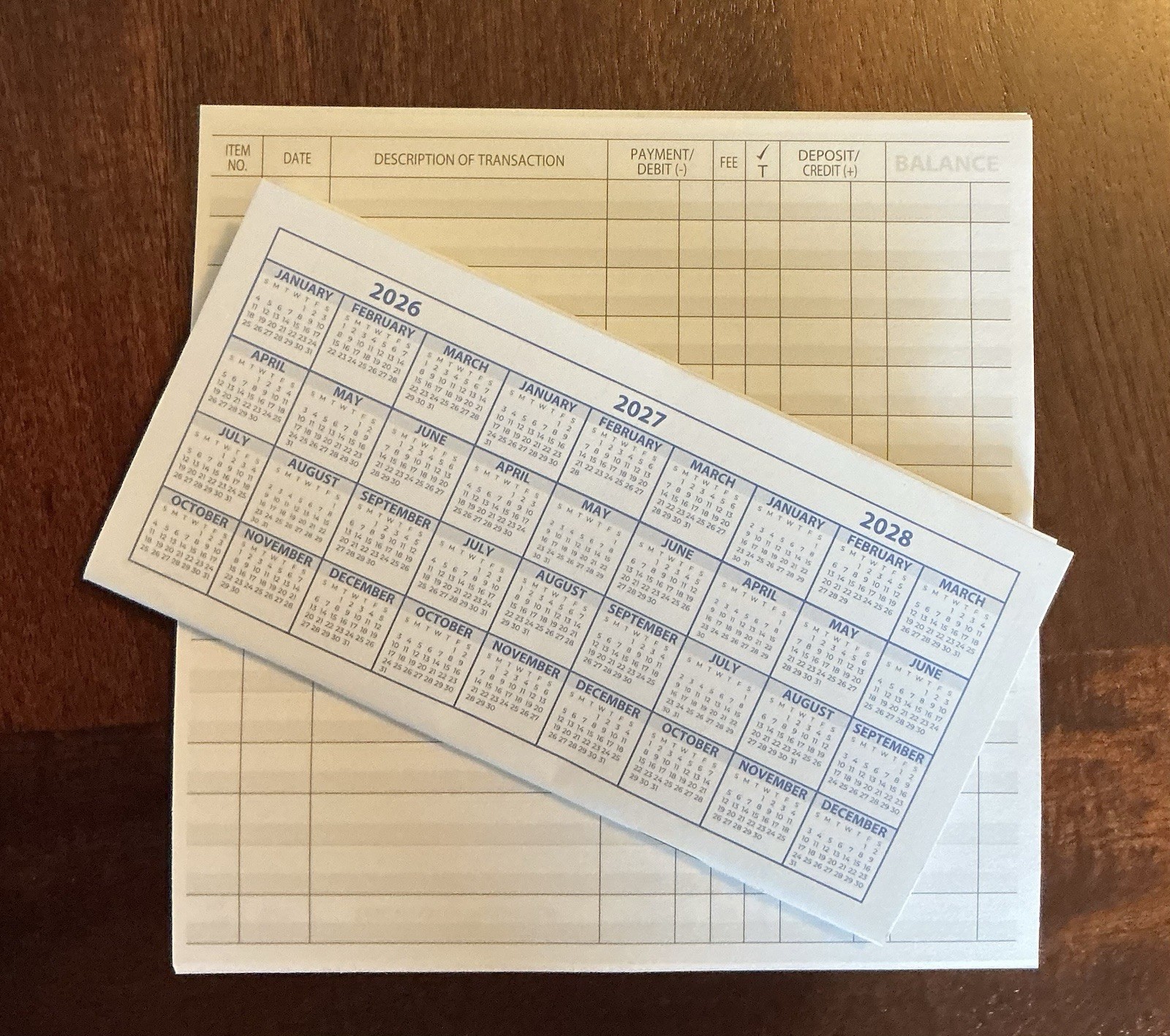 “2026” 3 CHECKBOOK TRANSACTION REGISTER CALENDAR 2026 2027 2028 CHECK BOOK REG.